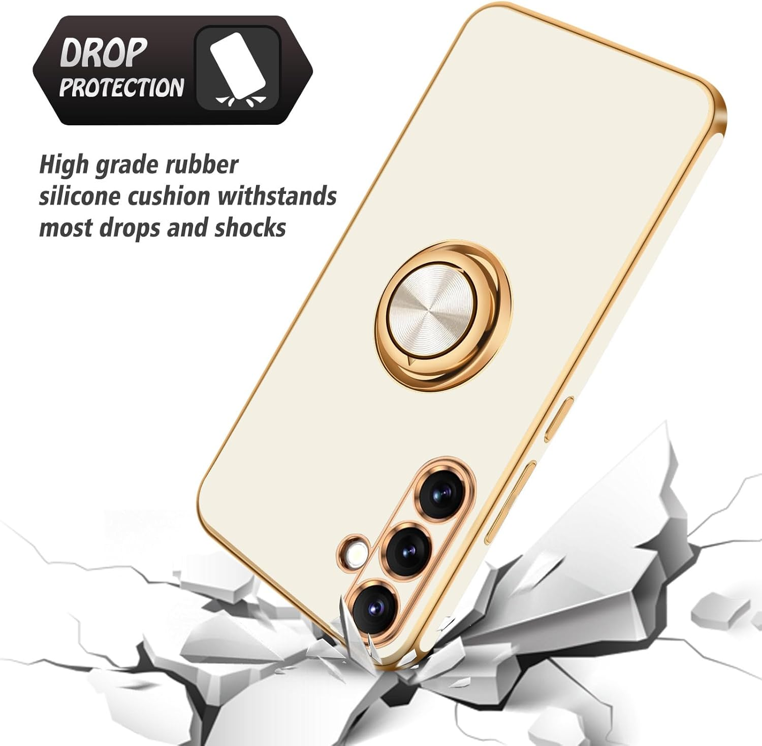 Souligo Samsung Galaxy A56 Case, Galaxy A56 Mobile Phone Case Slim Soft TPU Silicone Case Cover with 360 Degree Ring Holder Stand Stable Scratch-Resistant Case for Samsung Galaxy A56 4G / A56 5G White image number 2