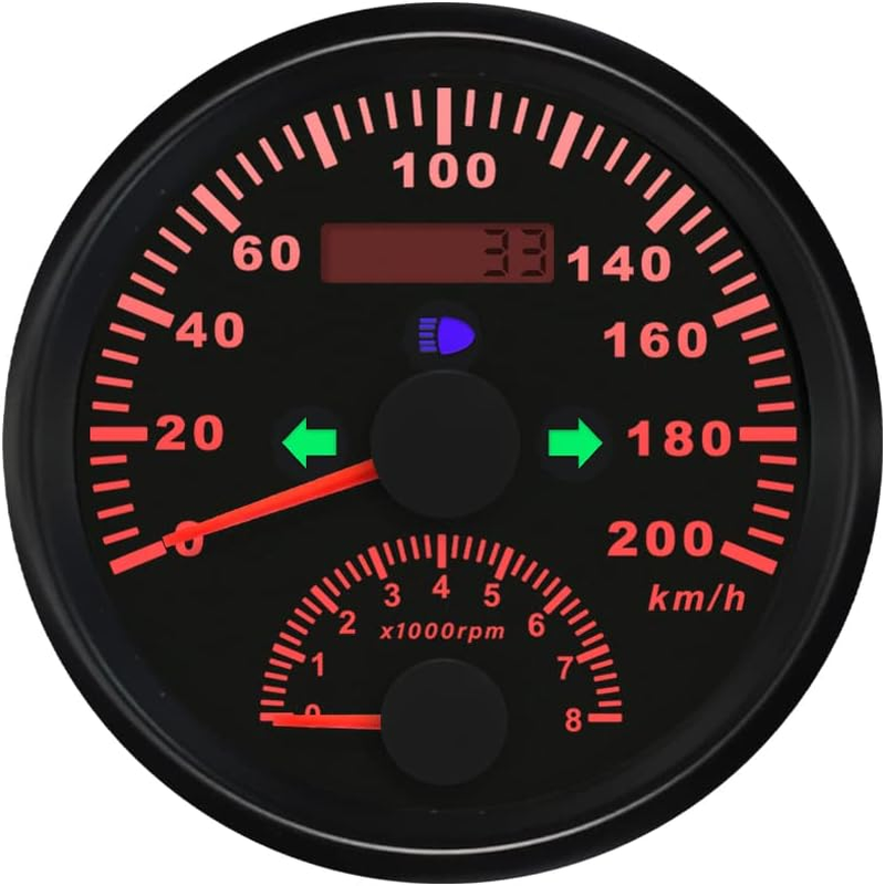 ELING 85Mm GPS Speedometer 0-200Km/H with Tachometer 0-8000RPM 12V with Backlight for Racing Motor Van (Black+Stainless Steel)