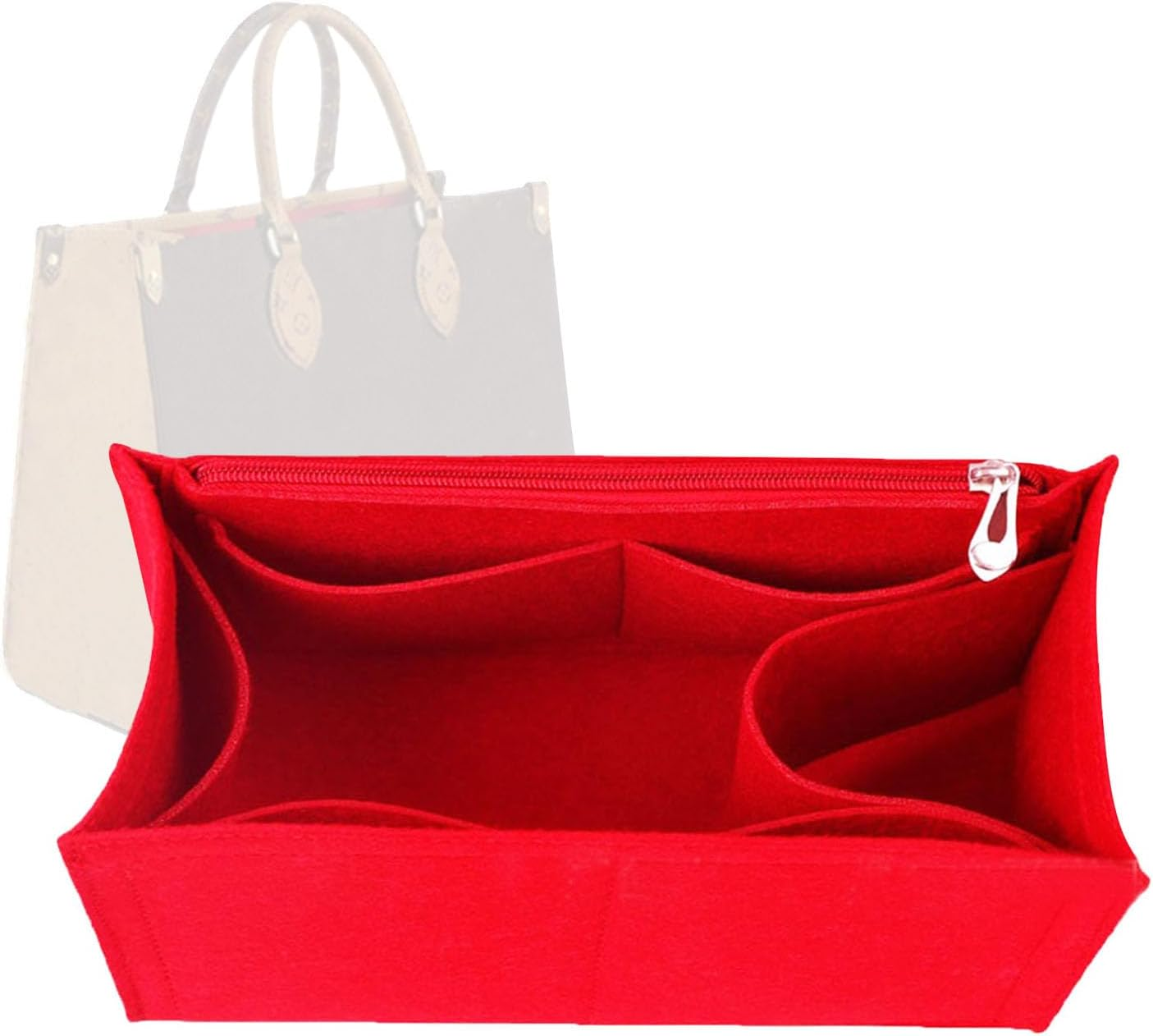 Lckaey Purse Insert for ONTHEGO PM MM GM Wallet Tote - Felt Organizer - with Zipper Pocket 1081Camel-L image number 6