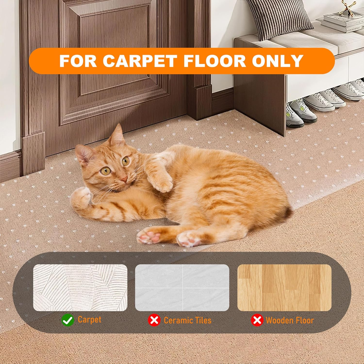 Upgraded Carpet Protector for Pets, PIONIQUS Cat Doorway Scratch Guard Mat, anti Scratch under Door Plastic Mat, Easy to Cut Durable Scratch Stopper for Carpet Floors, Non-Slip, Heavy Duty, 38&times;110Cm image number 3
