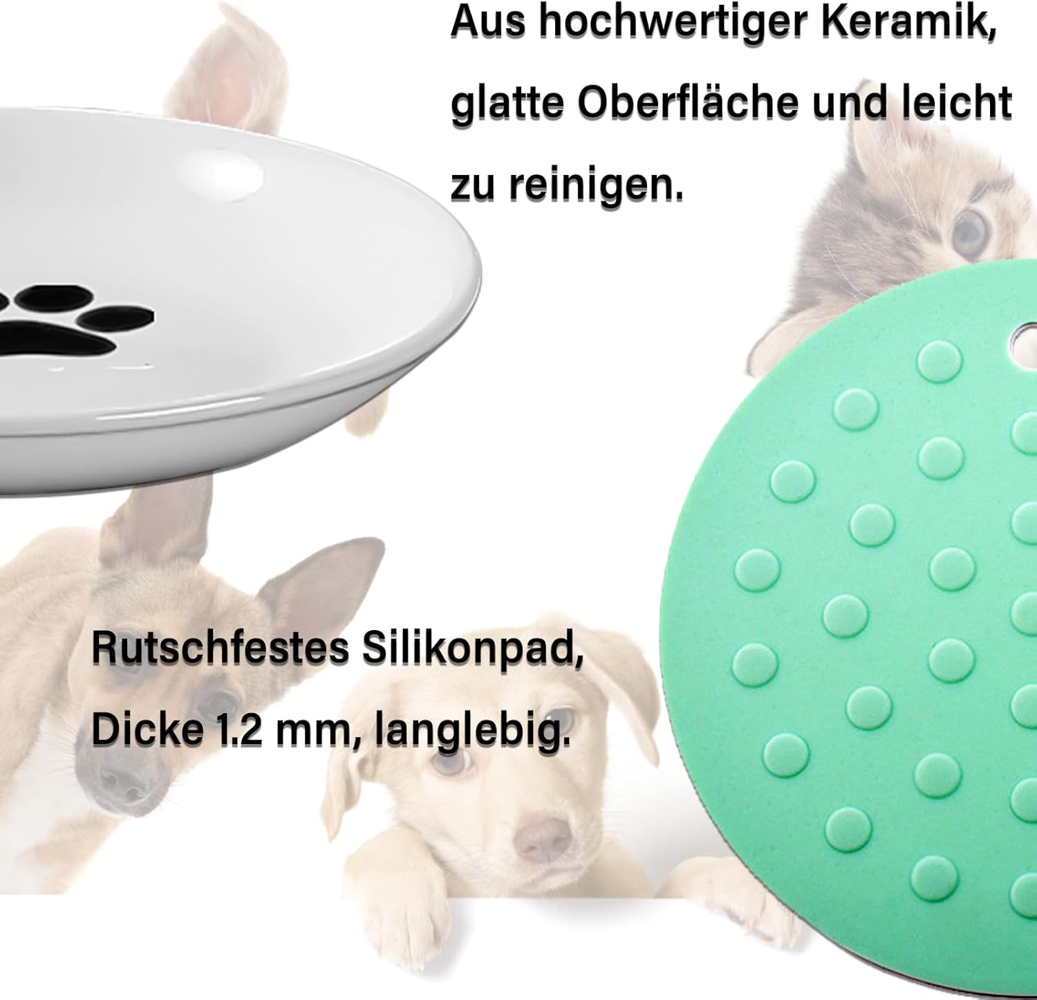 DYOUEN Pack of 2 Cat Ceramic Cat Bowl with Non-Slip Mats Cat Food Plate Non-Slip Mats Pet Bowl for Kittens and Small Animals image number 2