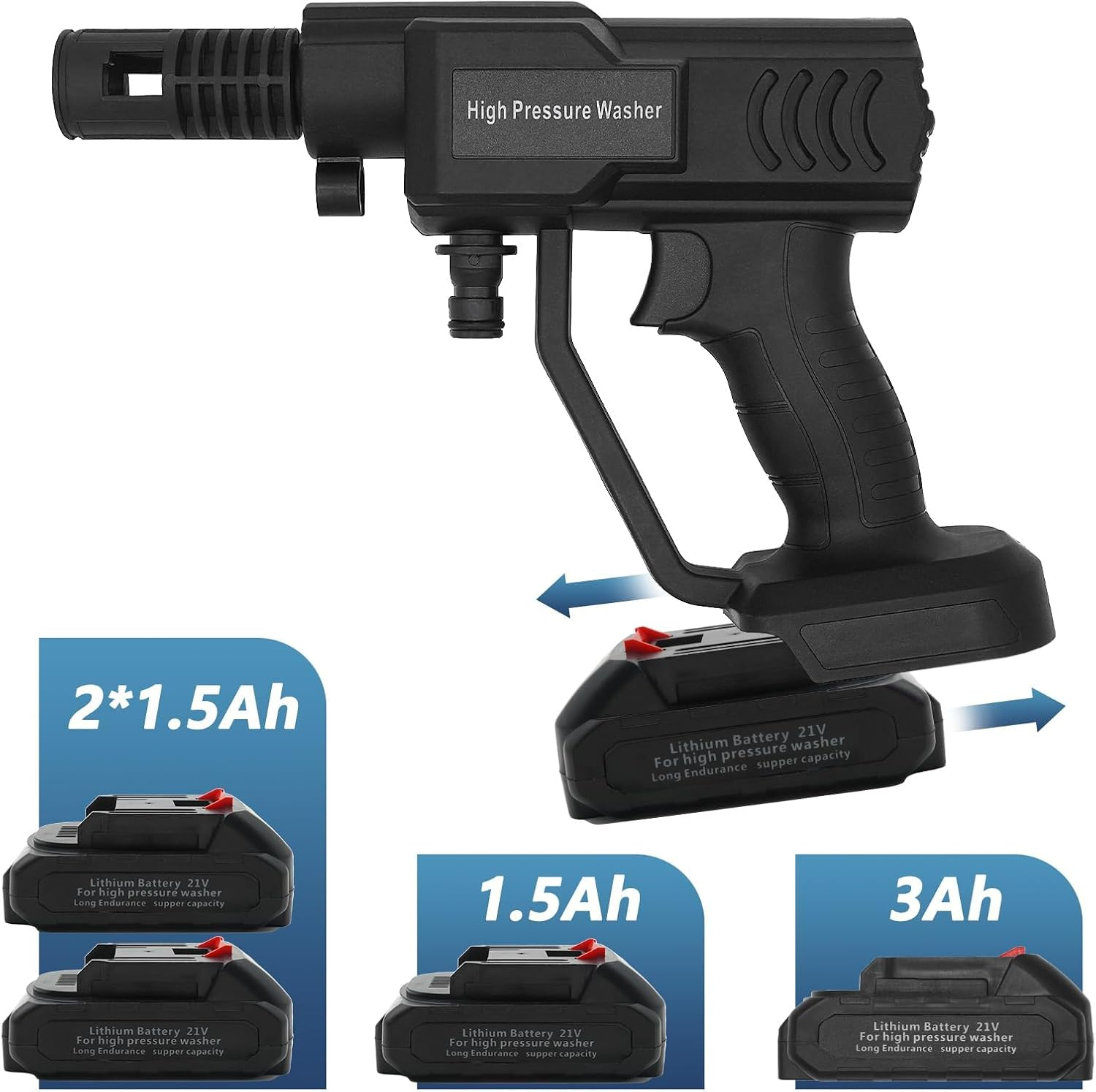 Cordless Pressure Washer, Adjustable Spray Nozzle Portable Power Washer 652 PSI (2&times;1.5AH Batteries, 2&times; 1500Mah, 1.5) image number 2