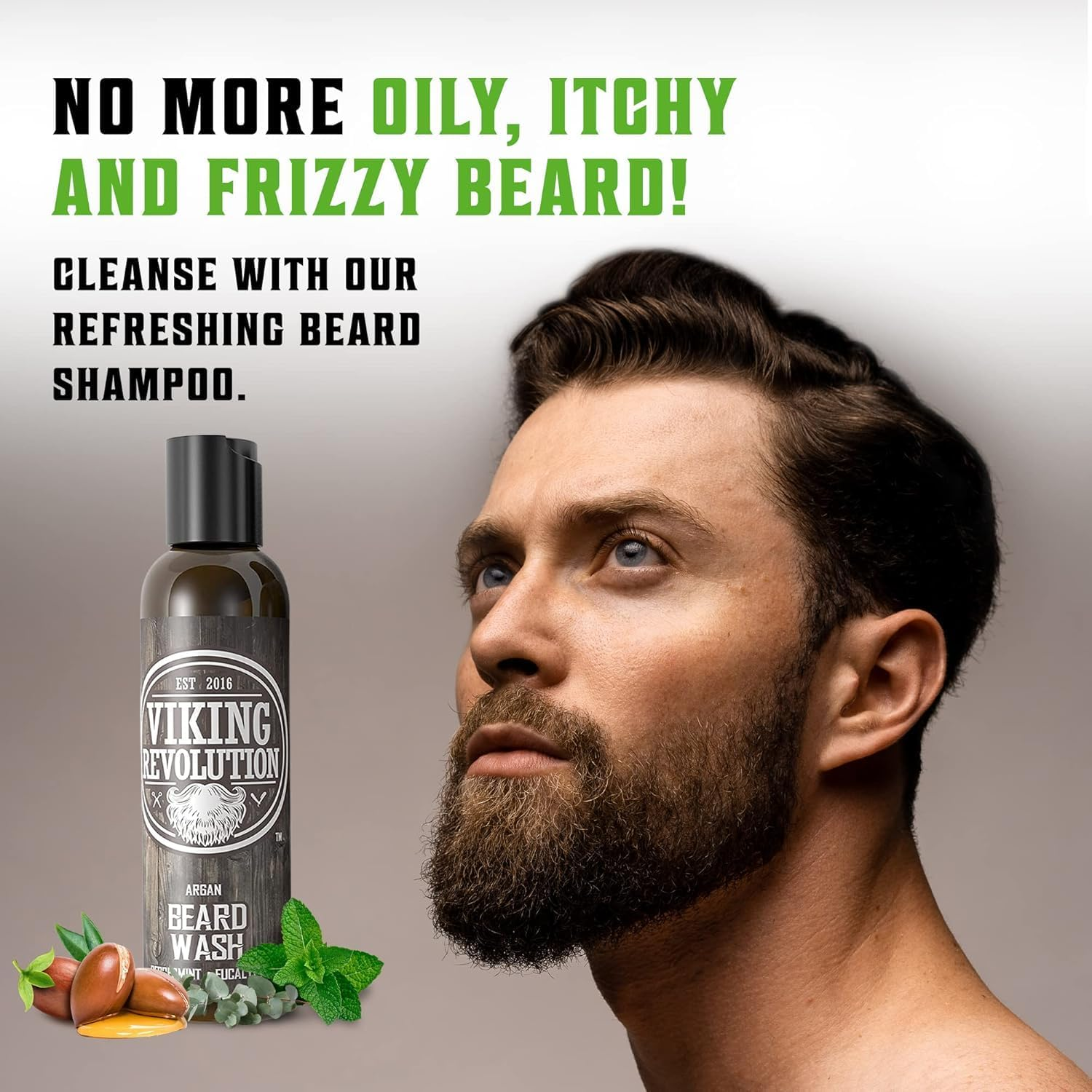 Best Deal Beard Wash & Beard Conditioner Set W/Argan & Jojoba Oils - Softens & Strengthens - Natural Peppermint and Eucalyptus Scent - Beard Shampoo W/Beard Oil 5Oz by Viking Revolution image number 1