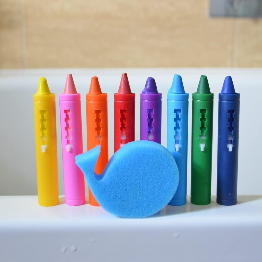 8Pc Bath Time Washable Crayons W/Sponge Kids/Children Writing/Drawing Pen 3Y+ image number 1