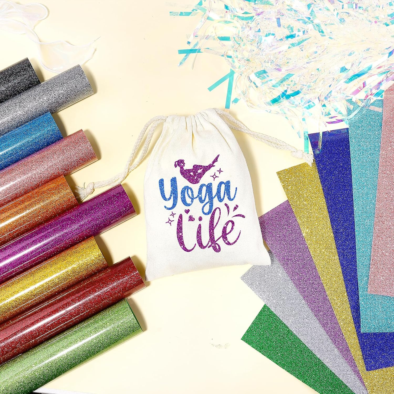 Tintnut Glitter HTV Heat Transfer Vinyl - 16 Sheets 12"X12" Colorful Glitter Heat Transfer Vinyl Shinny Glitter Iron on Vinyl for T-Shirts Glitter HTV image number 2