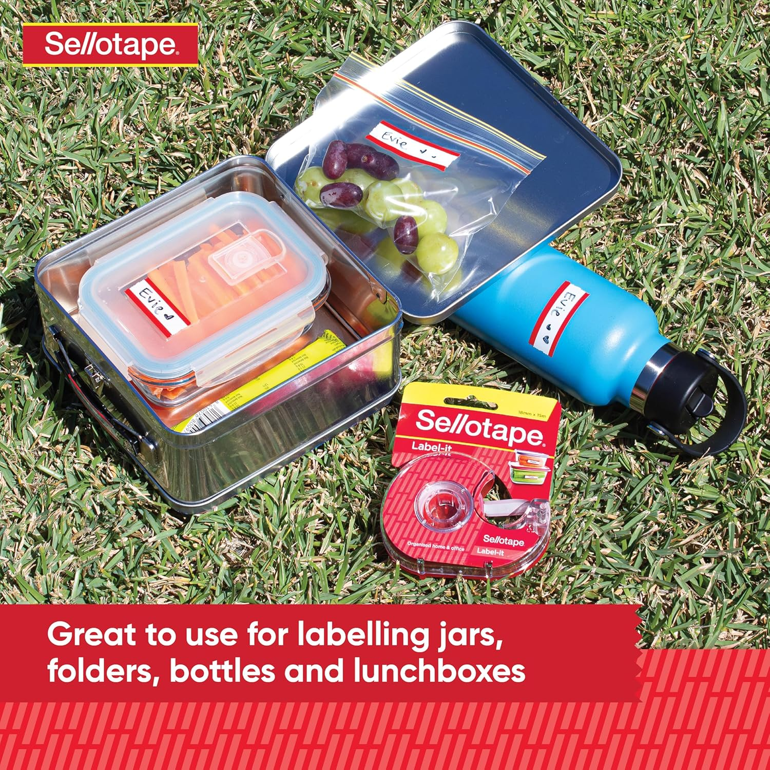 Sellotape Label Tape with Dispenser, Writable Surface for Custom Labels, Strong Adhesion, Ideal for Labelling, Organising, Office & Kitchen Use, Includes 18Mm X 15M Roll image number 2