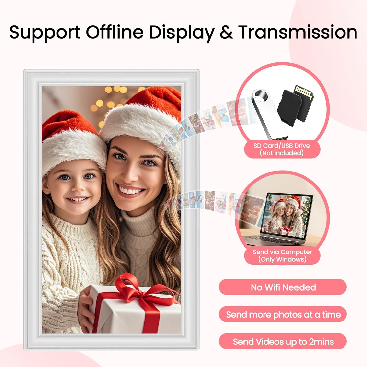 64GB 15.6 Inch Frameo Digital Picture Frame White, Large Electronic Photo Frames Wifi 1920 X 1080 IPS FHD Touch Screen, Send Photos from Your Phone from Anywhere, Best Gifts for Family and Friends image number 3