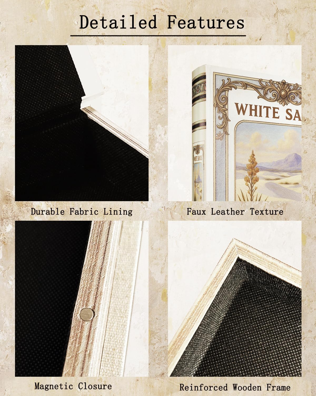 Decorative Wooden Book Box - Vintage Faux Book Boxes with National Park Design, Secret Storage with Magnetic Closure, Leather Cover, Perfect for Home Office Bookshelf (1 X White Sands) image number 1