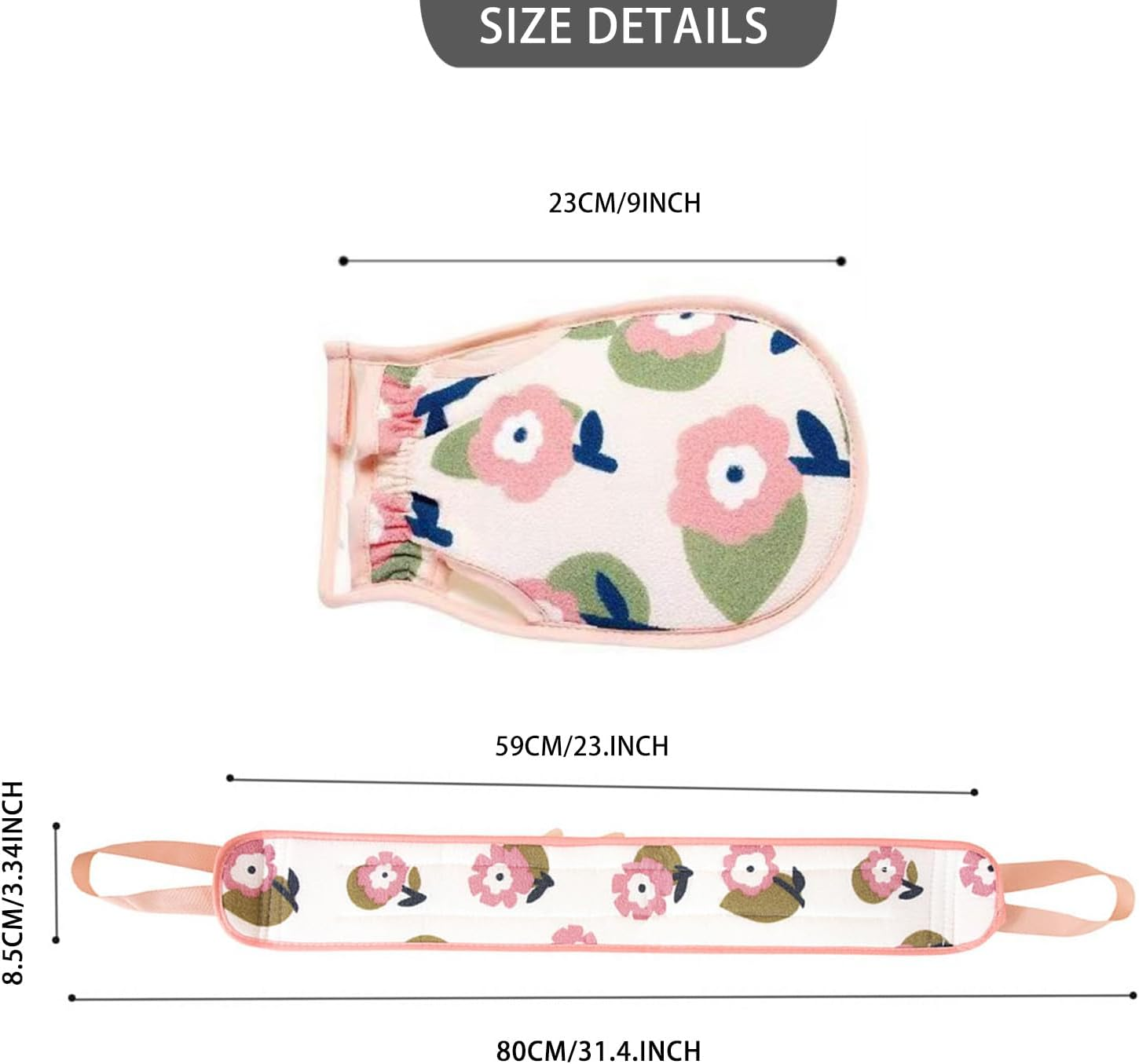 2Pcs Back Scrubber with Long Handle & Body Scrubber, Exfoliating Towel and Mitt Set for Shower and Bath (Pink) image number 5