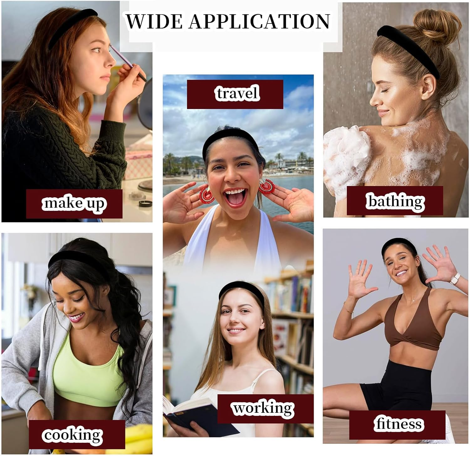 TELAIN Hairband Ladies Black, Velvet Material in 4 Widths, Thick Padded and Non-Slip, Stylish Hair Accessories for All Occasions