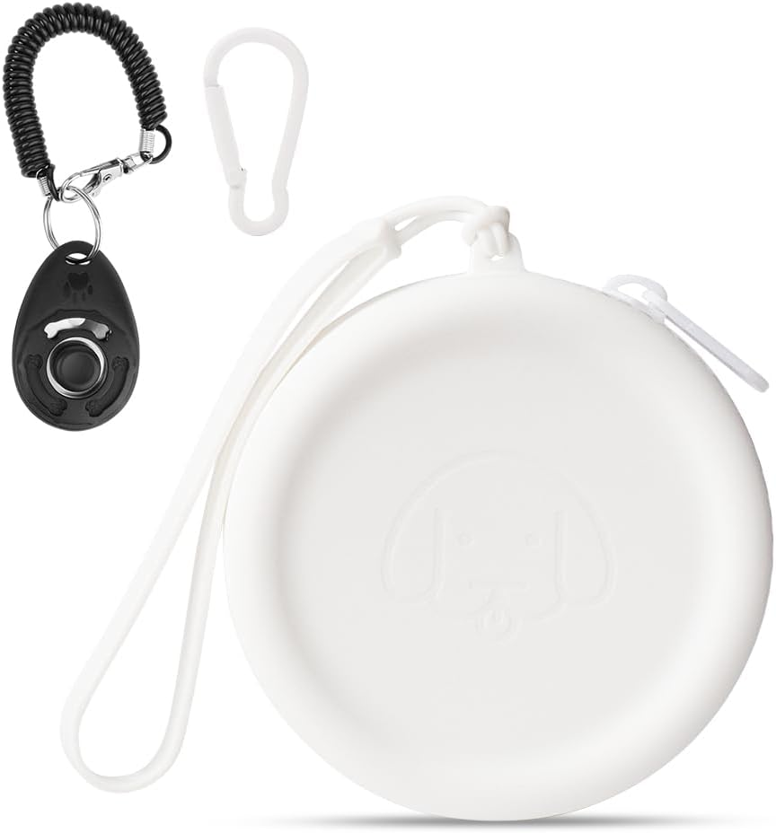WALLFID Silicone Dog Treat Pouch Small Bag,With Pet Training Clicker,Walking Bag for Dog and Cat, Pocket Size, Easy to Clean, Odorless, Zipper Design,Moisture-Proof,Travel Walking Bag.(White) image number 6