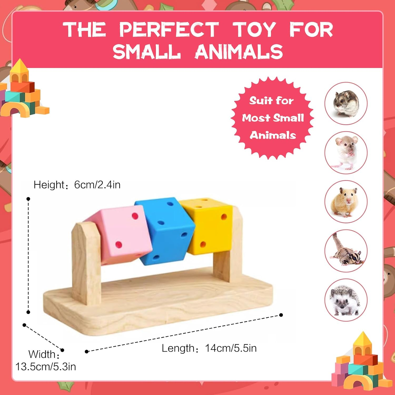 SUSOO Creativity Hamster Enrichment Toys with Exercise Wheel,Natural Wooden Hamster Chew Toy for Small Animals Cage,Safe Food Interactive Toys for Guinea Pig,Chinchillas,Hedgehogs and Dwarf Rabbits image number 1