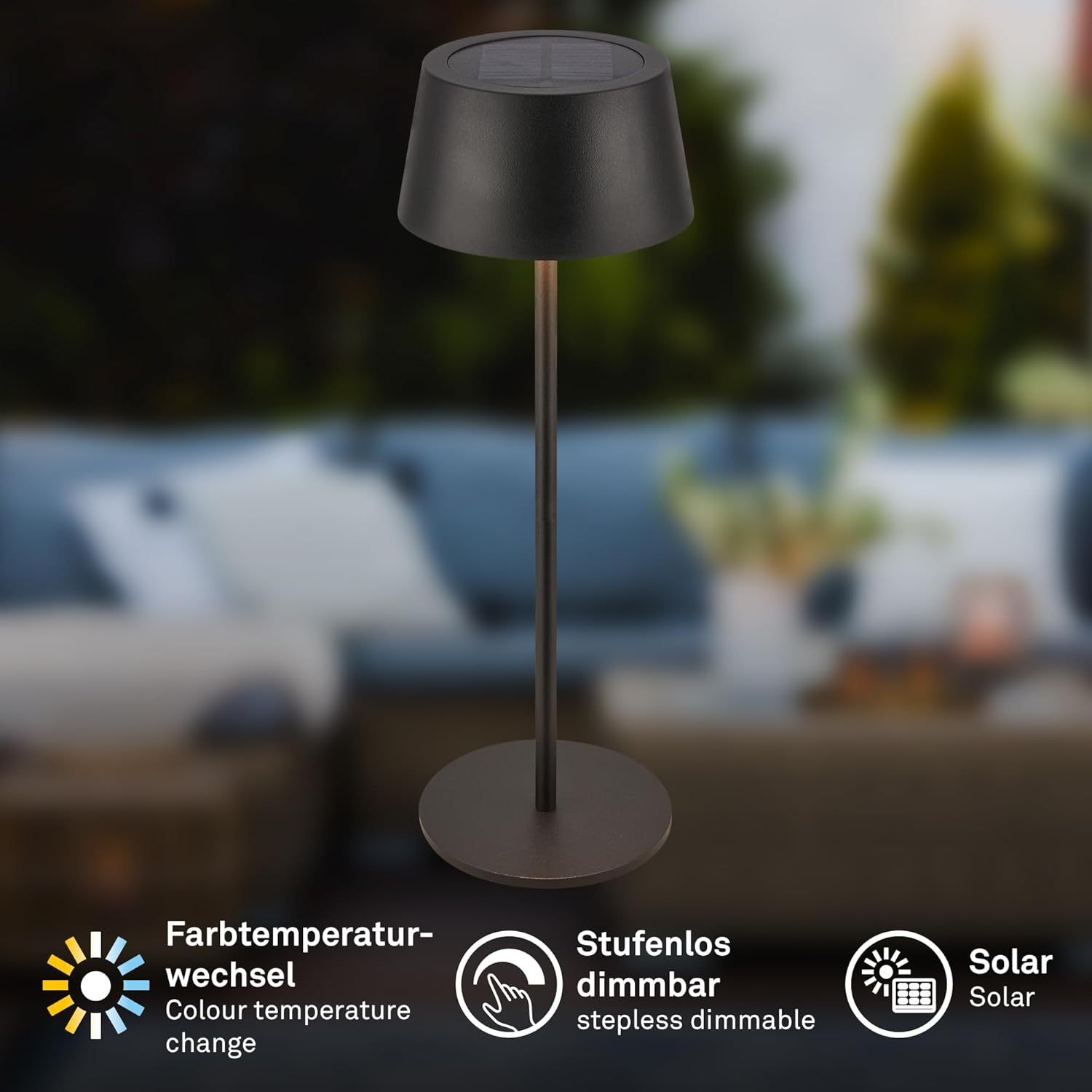 BRILONER - LED Table Lamp Wireless IP44 with Touch, CCT, Dimmable, Solar, Bedside Lamp, Reading Lamp, LED Lamp, Camping Lamp, Table Lamp, Battery Lamp, Outdoor, 11.5 X 32 Cm, Black image number 2