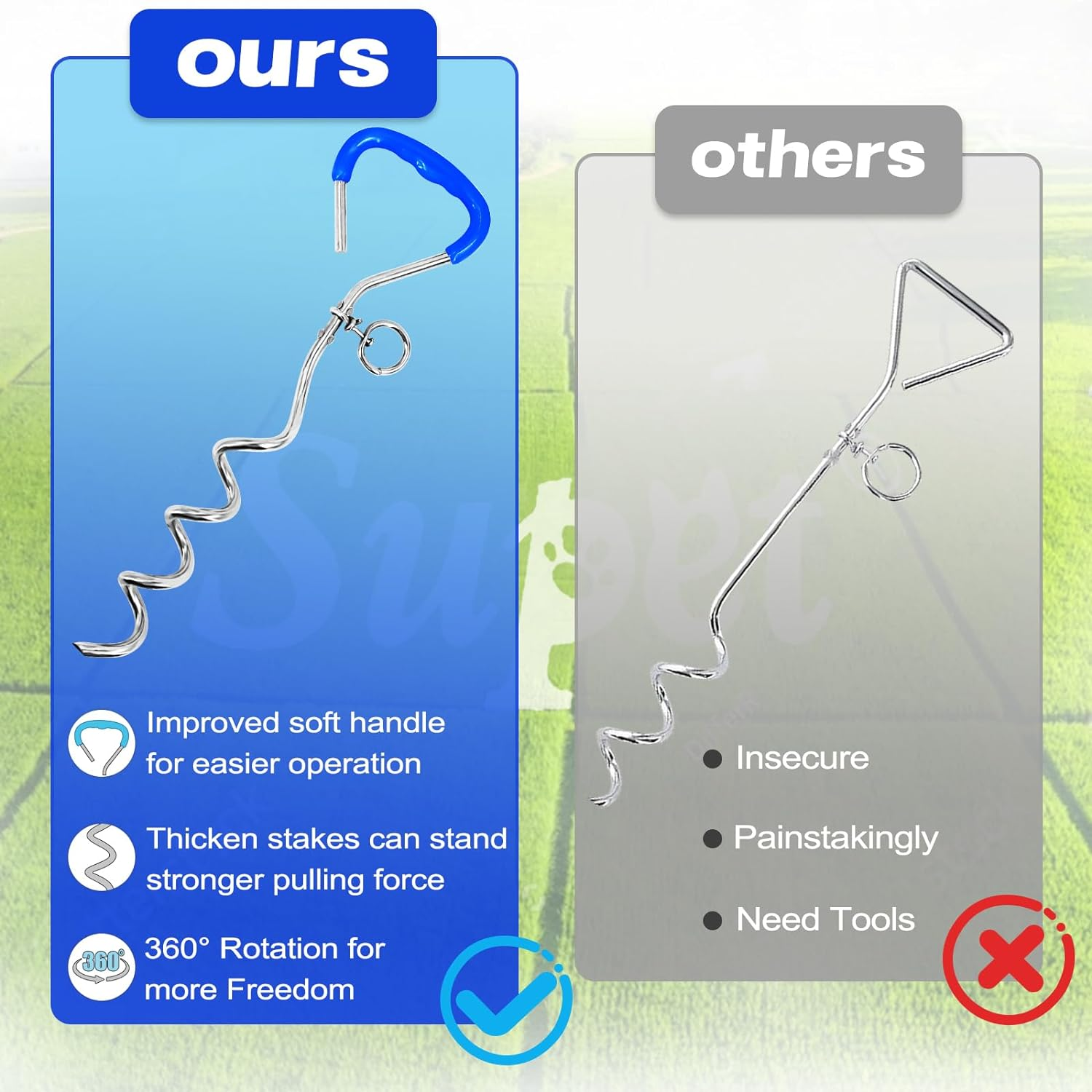 Dog Tie Out Cable and Stake 32 Ft Outdoor, Yard and Camping, for Medium to Large Dogs up to 125 Lbs, 16" Stake, 32 Ft Cable with Durable Spring and Metal Hooks for Outdoor image number 2