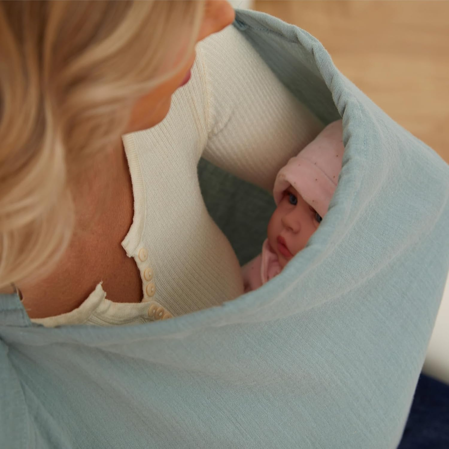 PPOGOO Muslin Nursing Cover for Baby Breastfeeding, Breathable Privacy Nursing Covers for Mom 100% Cotton Breastfeeding Cover with Rigid Hoop for Mother Nursing Apron (Light Green) - Brz-A Green image number 3