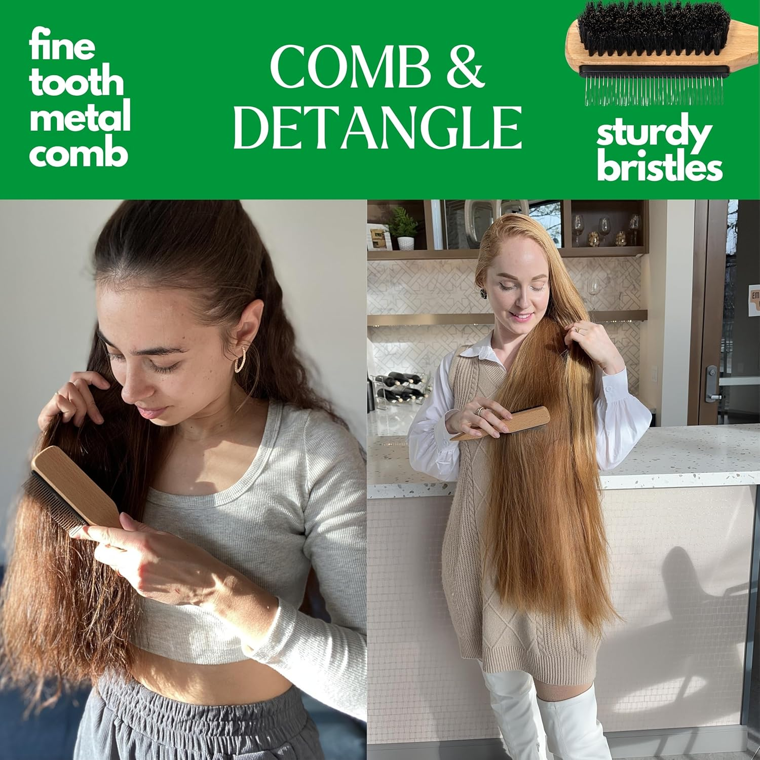 Grannaturals 2 Sided Boar Bristle Slick Back Hair Brush with Comb image number 6