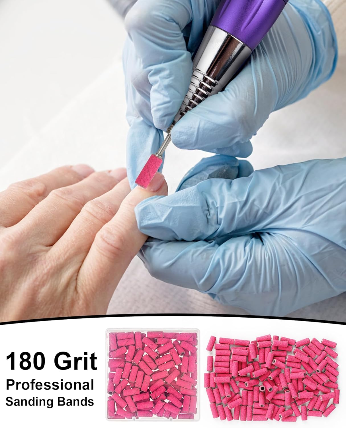 Small Sanding Bands Nail Drill Bits 180 Fine Grit Nail File 100 Pcs Small Sanding Bands for Nail Drill with 3.2Mm Mandrel Bit for Manicures and Pedicure(Pink) image number 6