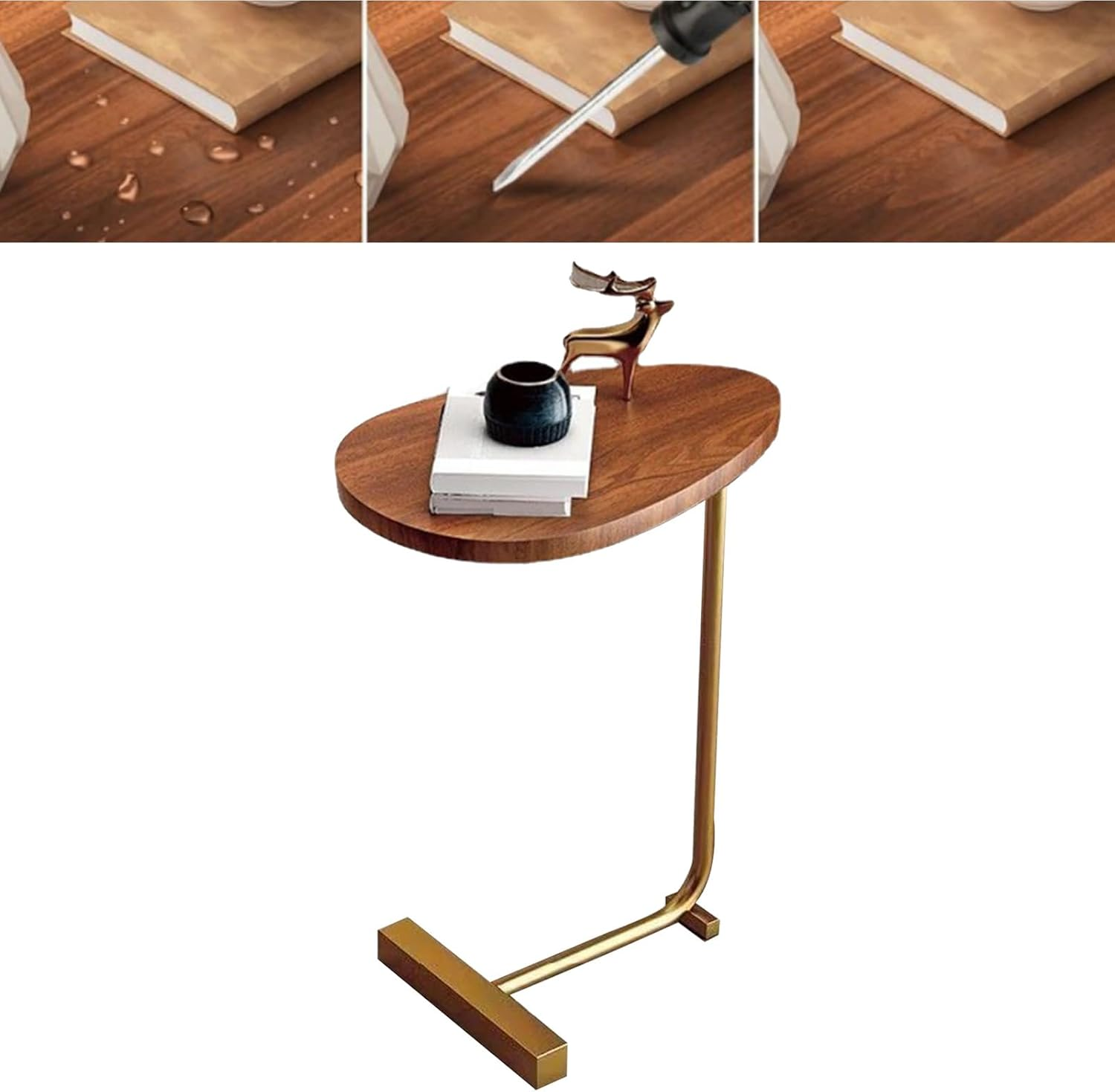 Couch Side Tables That Slide Under, C Shaped Side Table Snack Side Tables C Shaped End Table for Couch Wood Grain Small Bedside Tables for Sofa, Hotel, Living Room, Bedroom (Flat image number 6