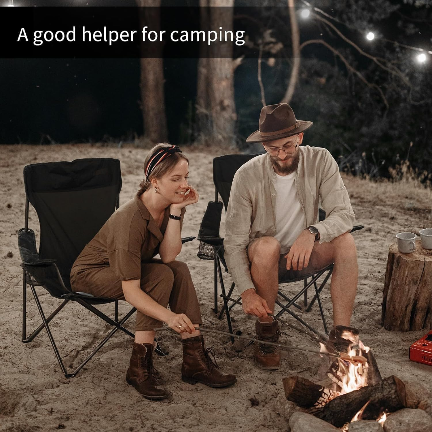 XIULIUU Folding Camping Chairs, Large Portable Chair with Cup Holder and Carry Bag,Lightweight Beach Chair Supports up to 120KG Lawn Chairs & Compact Backpacking Chair for Outdoor image number 6