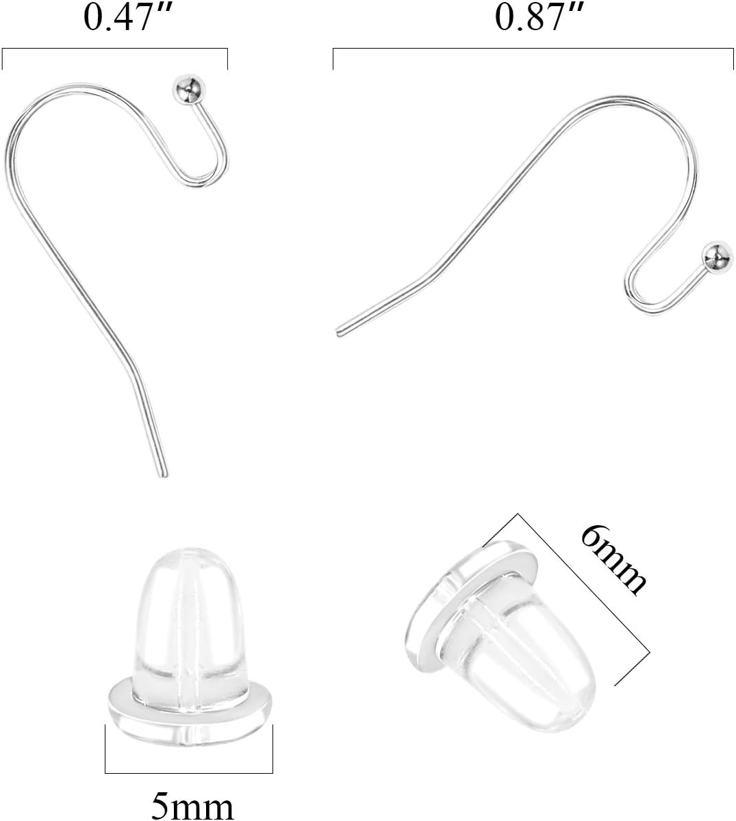 Earring Hooks Silver Plated Hypoallergenic Ear Wires for DIY Jewelry Findings （200PCS Earring Hooks+200Pcs Earring Backs） image number 2