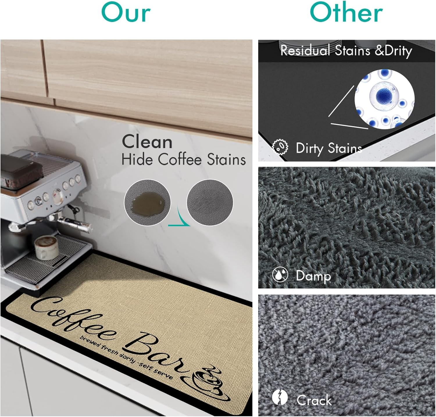 LIMNUO Coffee Mat Super Absorbent Dish Drying Mat Coffee Bar Accessories Match with Coffee Maker Coffee Machine Coffee Pot Large Drying Mats for Kitchen Counter (30X50Cm) image number 4