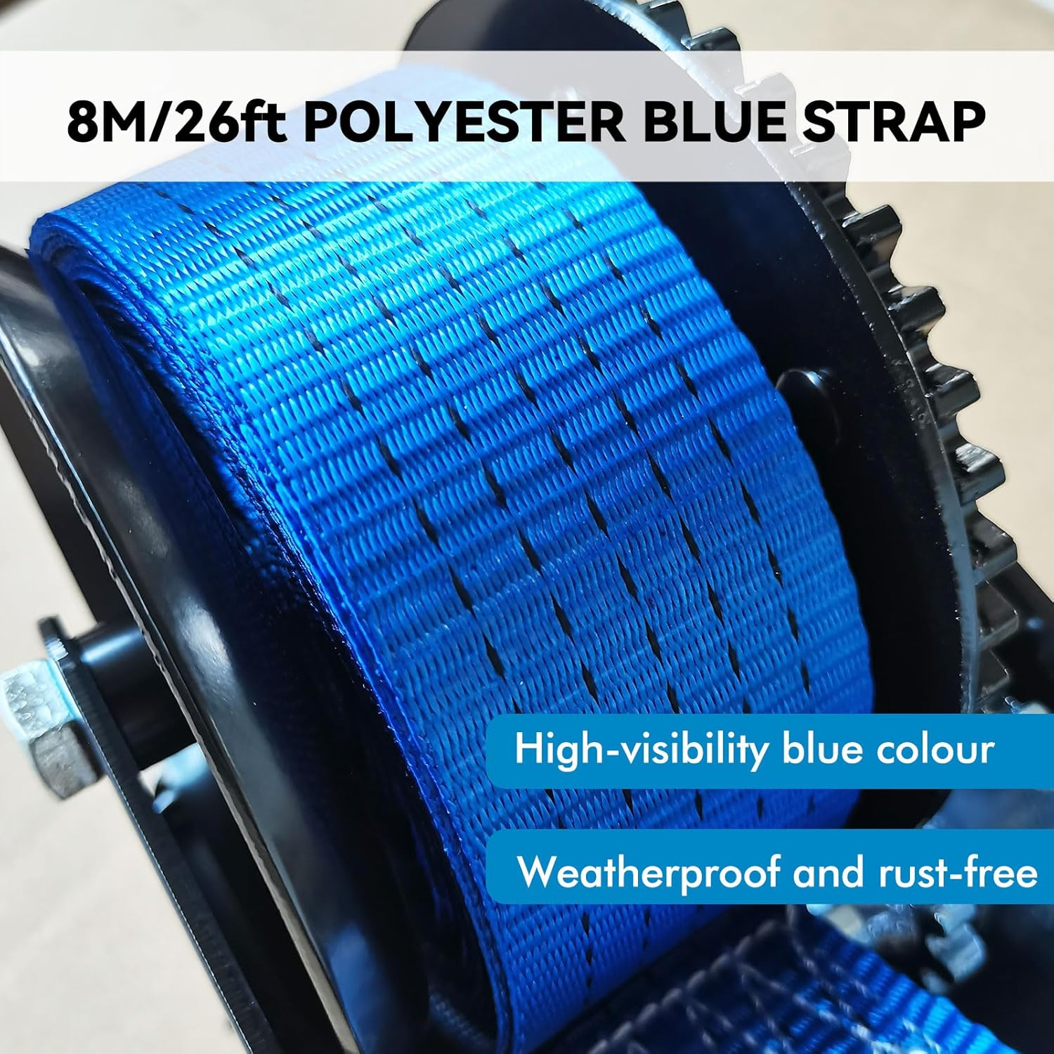 2000LBS Boat Trailer Winch with 8M Polyester Strap and Safety Hook, Manual Hand Crank Winch, One-Speed Ratchet Gear Towing Winch Boat for ATV, Jet Ski, Marine,Truck Towing image number 5