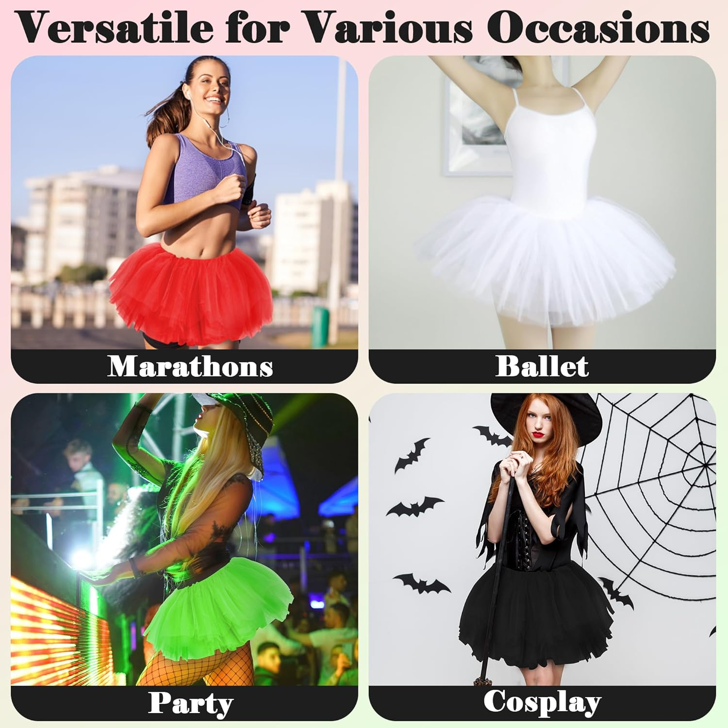 ASKHOPE Tutu for Women Adults 5 Layered Tutu Tulle Skirt Tutus for Women Girls Teens 80S Tutu Halloween Costume - Rainbow image number 3