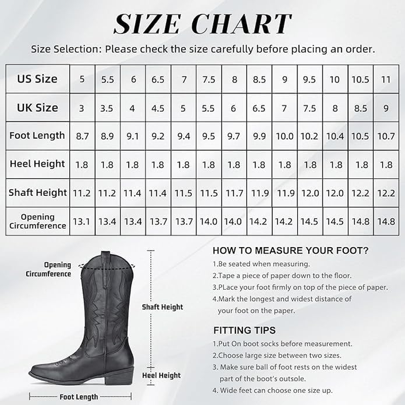 IUV Cowboy Boots for Women Western Boots Cowgirl Boots Pull on Pointy Toe Mid Calf Boots image number 6