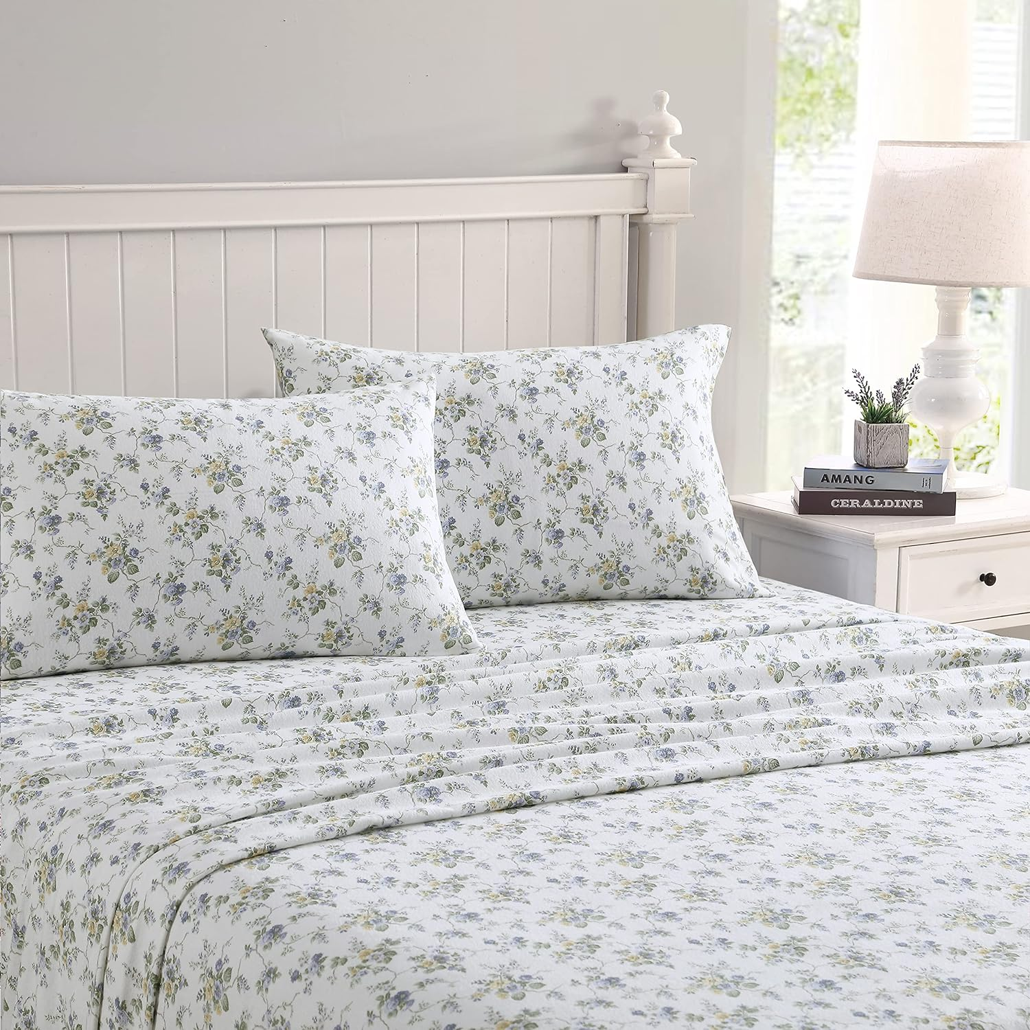 Laura Ashley Home - Queen Sheets, Cotton Flannel Bedding Set, Brushed for Extra Softness & Comfort (Mulholland Plaid Blue, Queen)