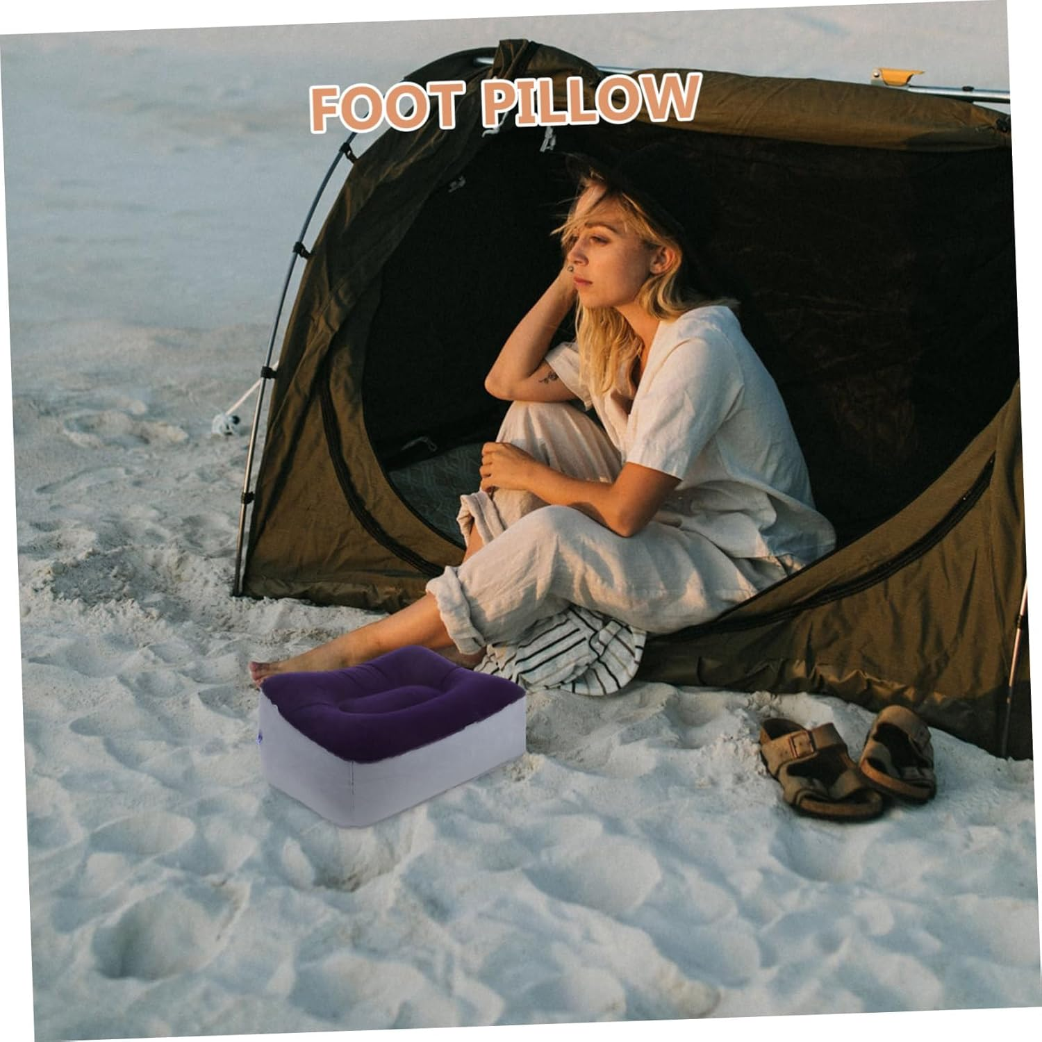 Operitacx 2Pcs Inflatable Foot Rest Pillow PVC Flocking Cushion for Travel Home Comfortable Footrest Stool for Airplane Car Office Grey Blue image number 3