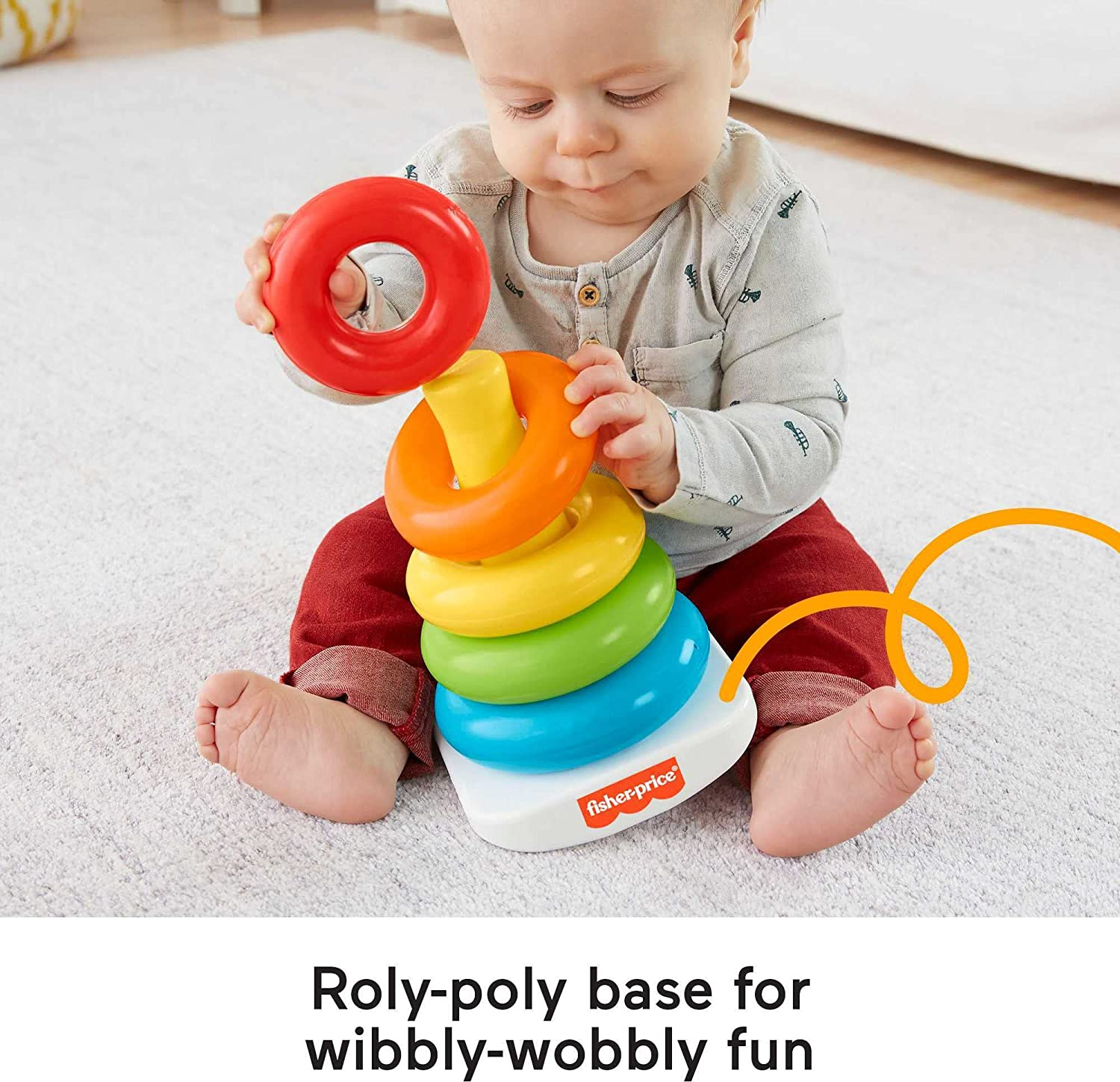 Fisher-Price Baby Stacking Toy Rock-A-Stack, Roly-Poly Base with 5 Colorful Rings for Ages 6+ Months image number 2