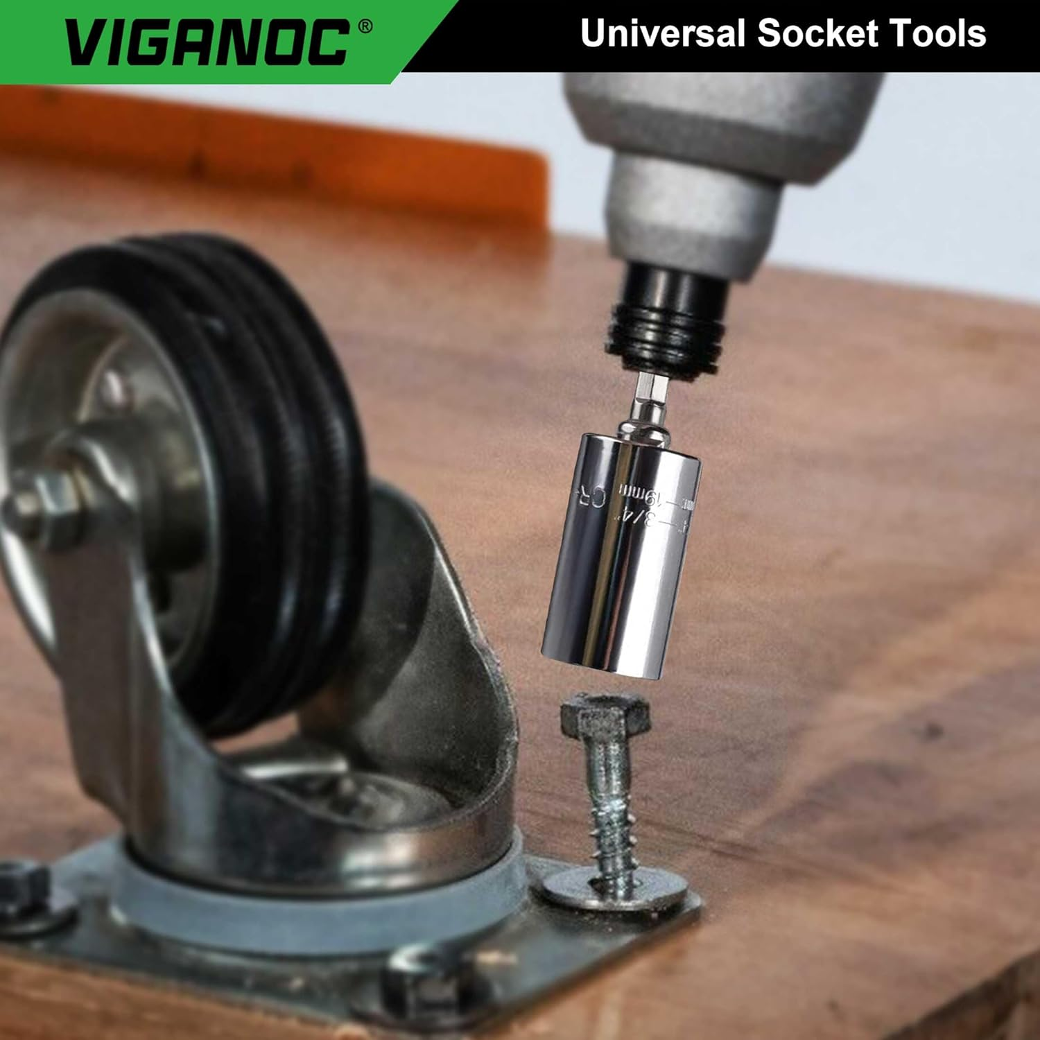 Viganoc Super Universal Socket Tools with Power Drill Adapter, 1/4" - 3/4" Standard and 7-19Mm Metric, Silver image number 2
