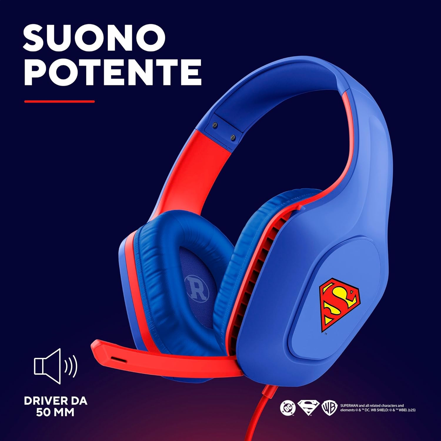 Gxtrust 415SM Zirox Superman Licensed Gaming Headset for PC Xbox PS4 PS5 Switch Mobile, 3.5Mm Jack, 50Mm Drivers, 2M Cable, Foldaway Microphone, Lightweight Over-Ear Wired Headphones, Blue/Red image number 5