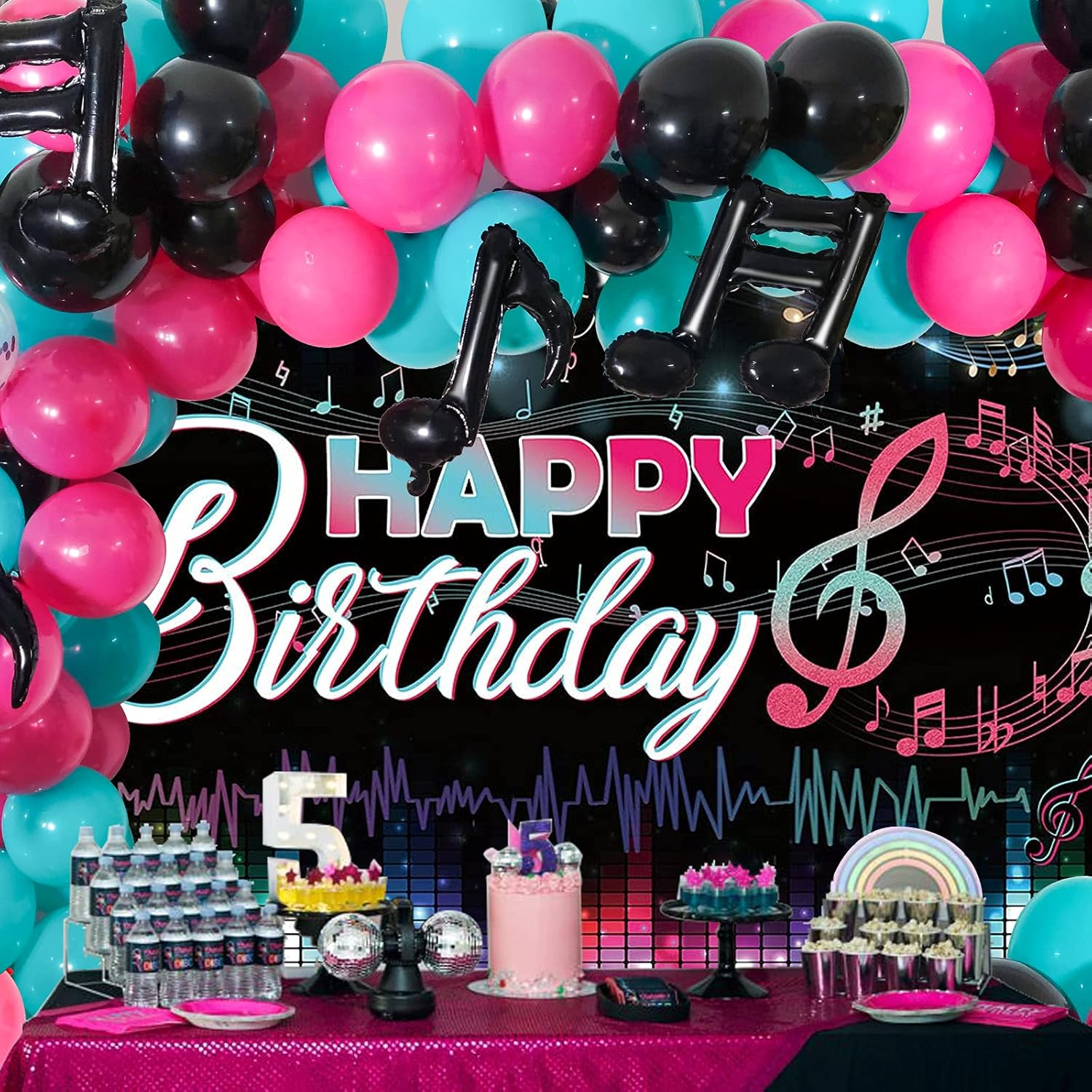 TIC Toc Balloon Arch Kit, JOGAMS 127 Pack Tic Toc Balloons Set with Music Note Balloons, Music Party Decorations for Girls Teens Birthday Party Karaoke Music Theme Decor - Green,Pink,Red image number 4