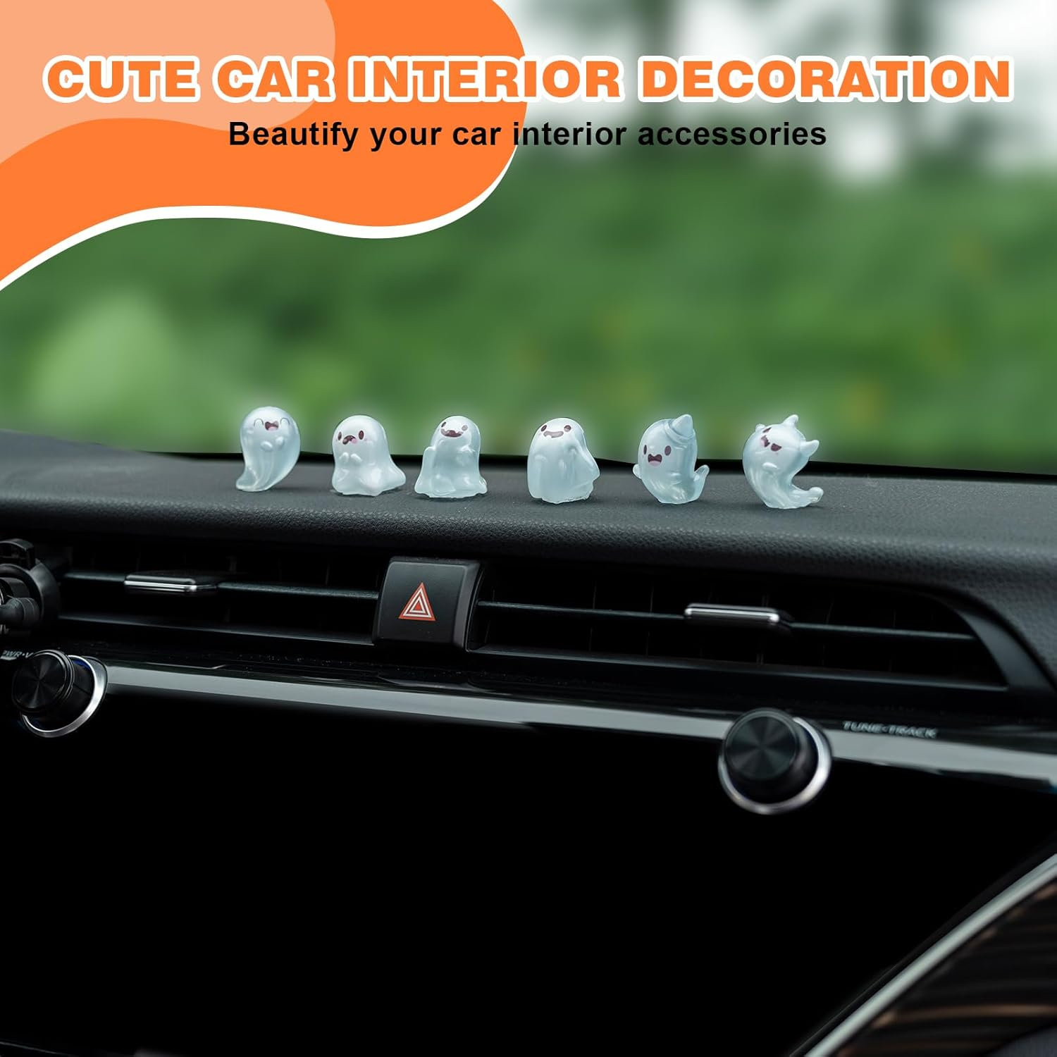 Rislobx Luminous Ghost Car Dashboard Decor, 6PCS Fun Ghost Car Dash Decorations Car Rear View Mirror Ornament Interior Accessories for Home Office