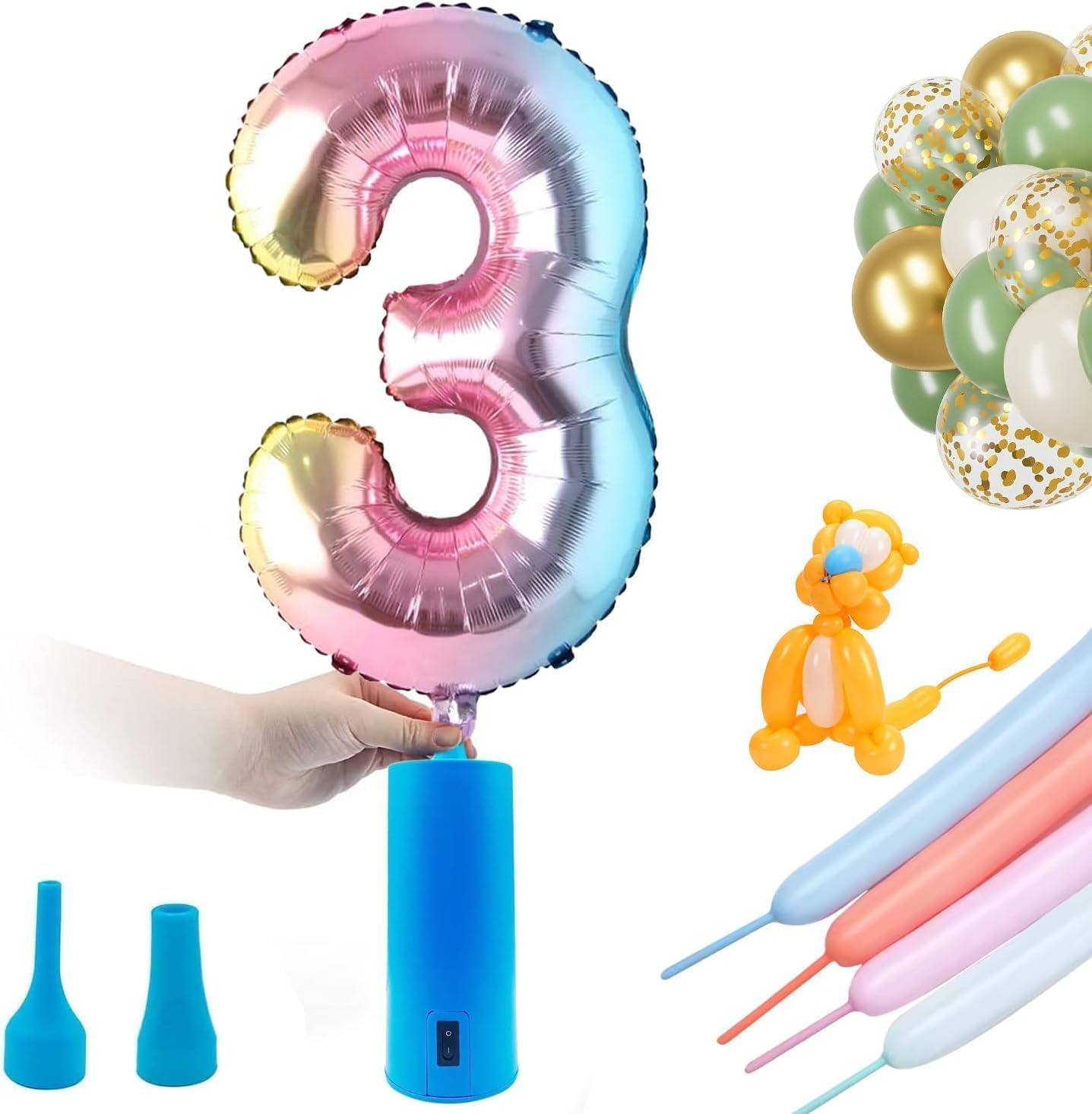Balloon Pump Electric Air Pump for Balloons Portable Balloon Inflators Blower Machine for Birthday Party Balloon Decorations for Long Animal Twisty Curly Balloon