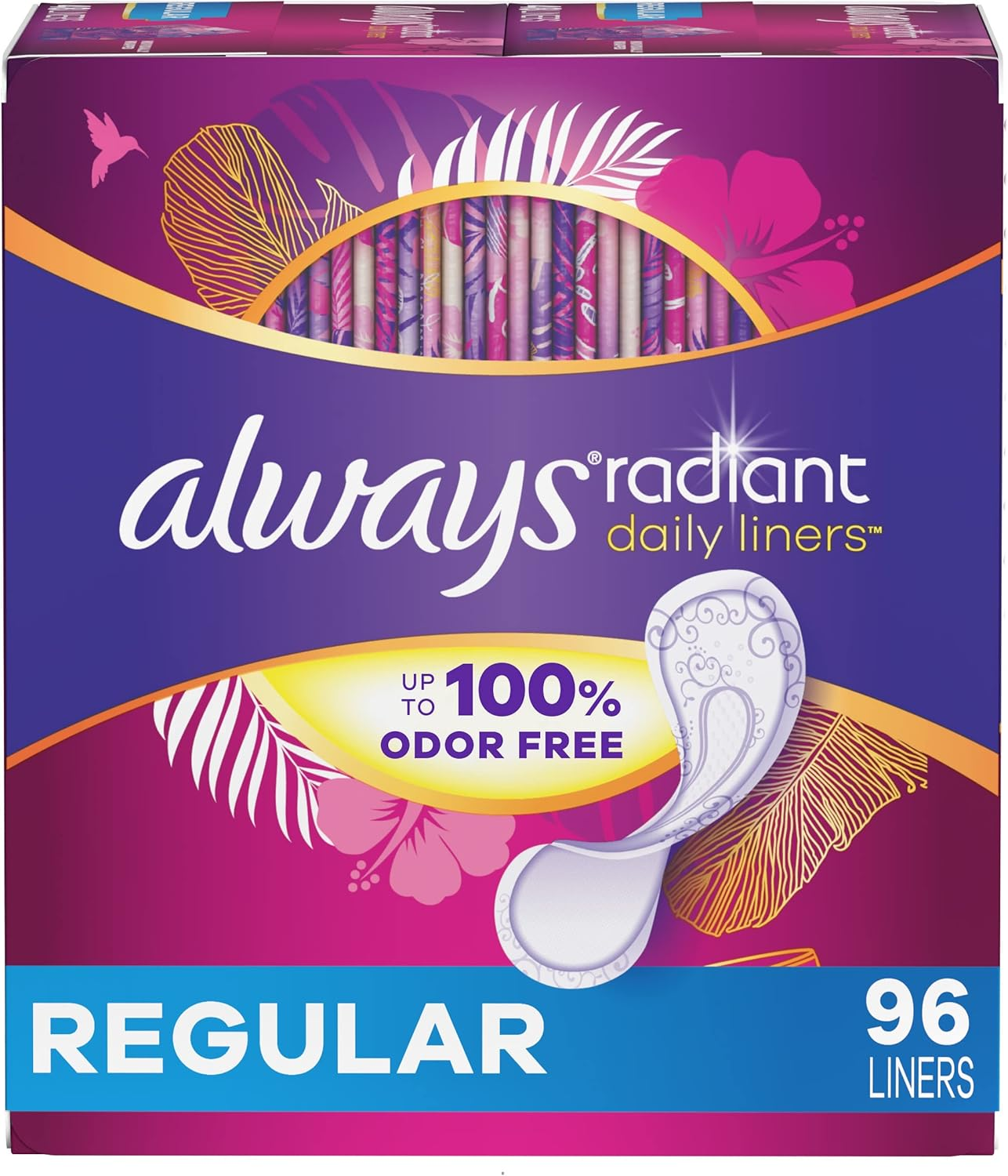Always Radiant Daily Feminine Panty Liners for Women, Regular Absorbency, Unscented, Wrapped, 96 Count - Pack of 4 (384 Count Total) image number 6