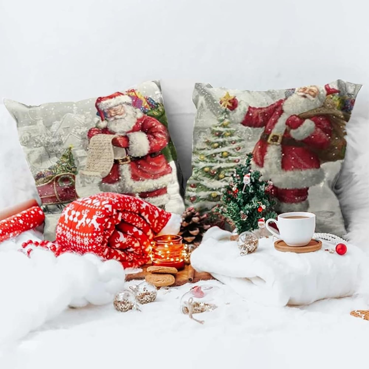 Mizoxy 4 Pcs Christmas Pillow Covers Set, Snowman Santa Claus Winter Cushion Covers for Sofa Couch Bed, Holiday Xmas Throw Pillow Cases Home Decorations image number 2