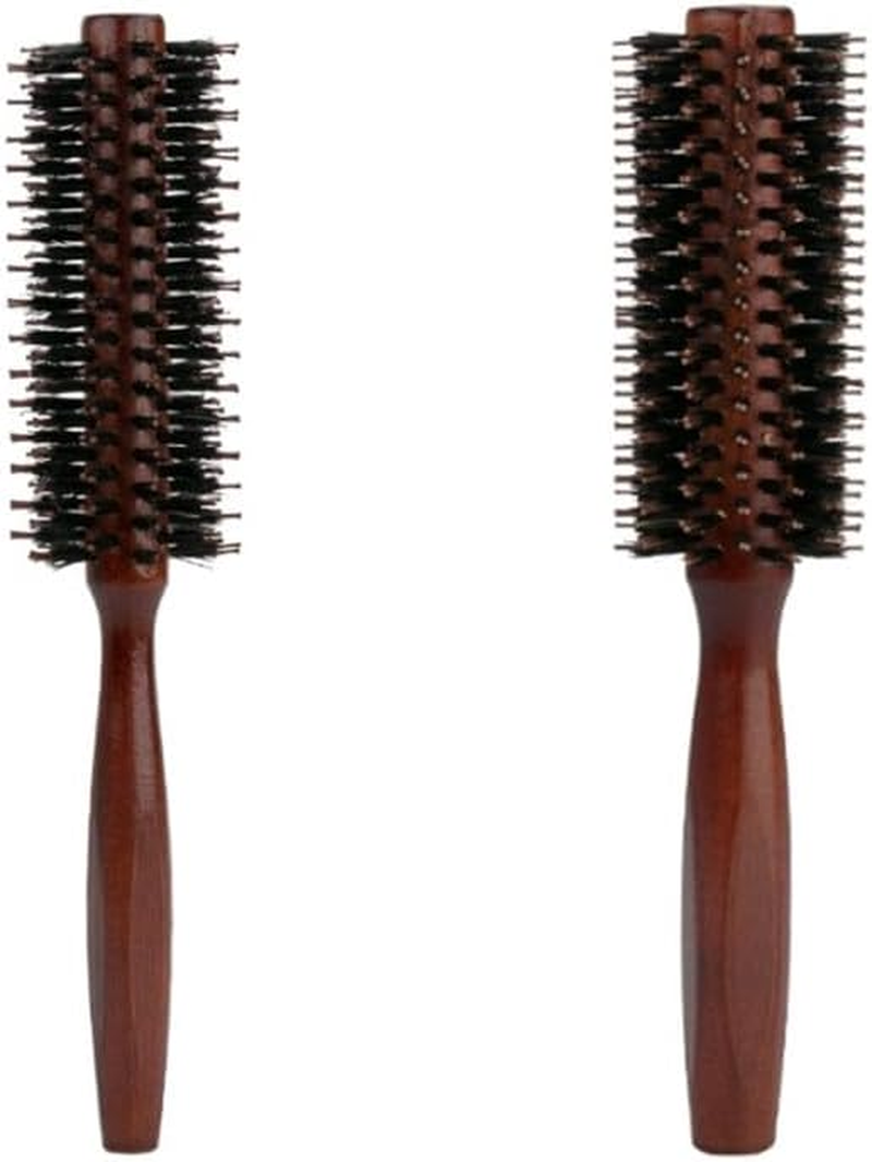 GYWHOOFT 2 Pcs Boar Bristle Brush, Boar Bristle round Brush,Anti Static Quiff Roller Hair Brush for Men and Women, Wooden Handle Bristle Styling Brush, for Hair and Beards Modeling image number 1