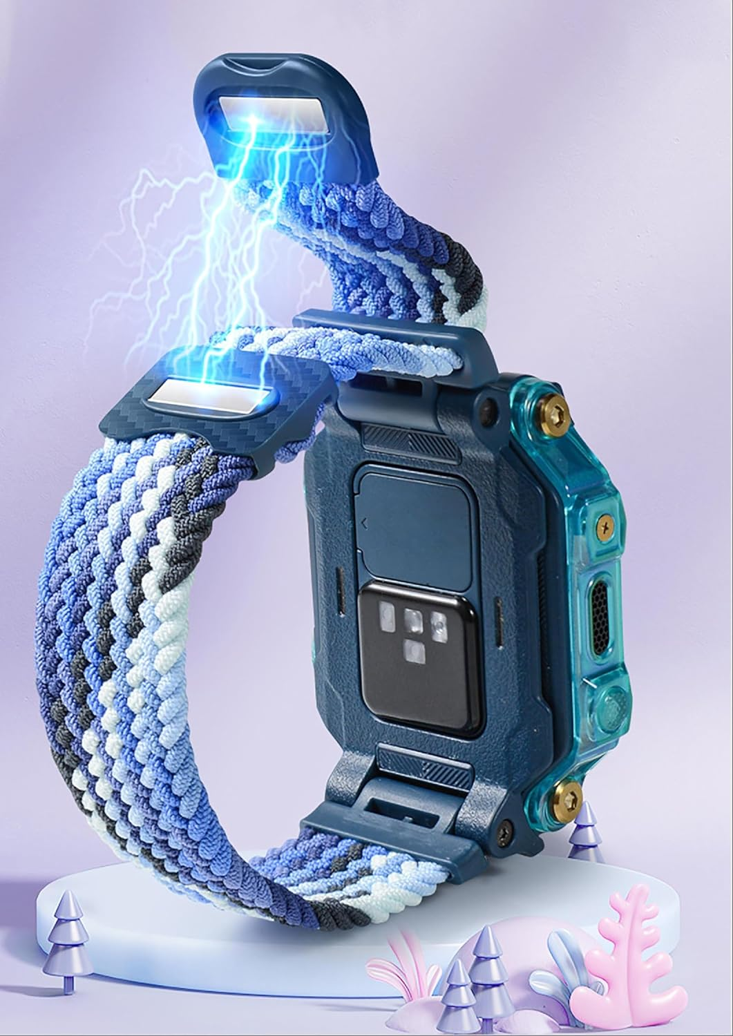 GIOPUEY Strap Compatible with Imoo Watch Phone Z7/Z6, Braided Nylon Strap [Unisex] Elastic Replacement Strap - Rainbow Colours - Black image number 7