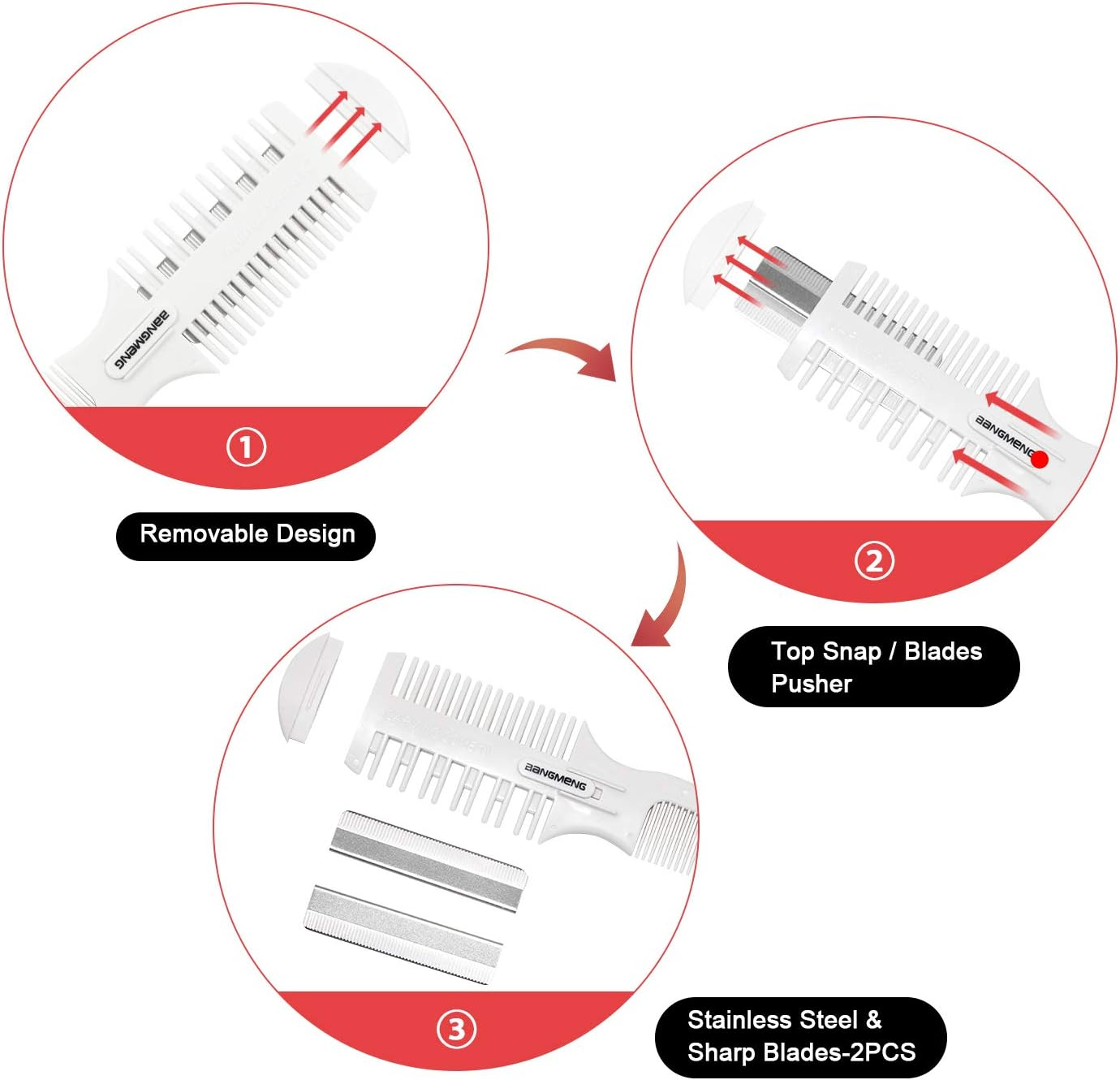 BANGMENG Hair Trimmer with Split Ends Razor - 2 Pieces for Thin & Thick Hair Cutting and Styling: Dense & Wide Teeth Combs, Double-Edge Blades image number 4