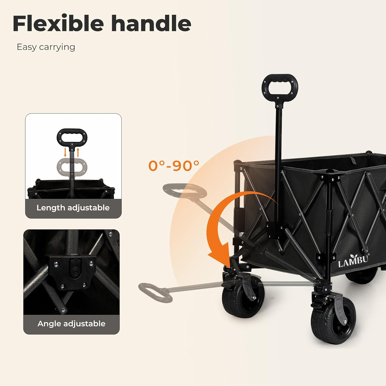 Lambu Foldable Camping Trolley Cart,240L Camping Cart Collapsible Portable Wagon Cart,Heavy Duty Folding Wagon Large Capacity Shopping Cart,Garden Outdoor Park Utility Beach Trolley (Black)