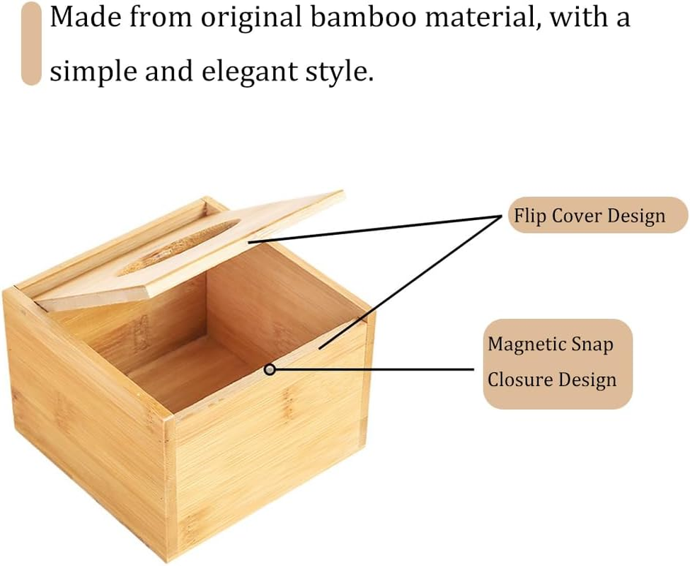 Wooden Square Tissue Box Cover, Bathroom Organizer Basket, Eco-Friendly Bamboo Toilet Paper and Towel Holder, Brown Stylish Home Storage image number 5