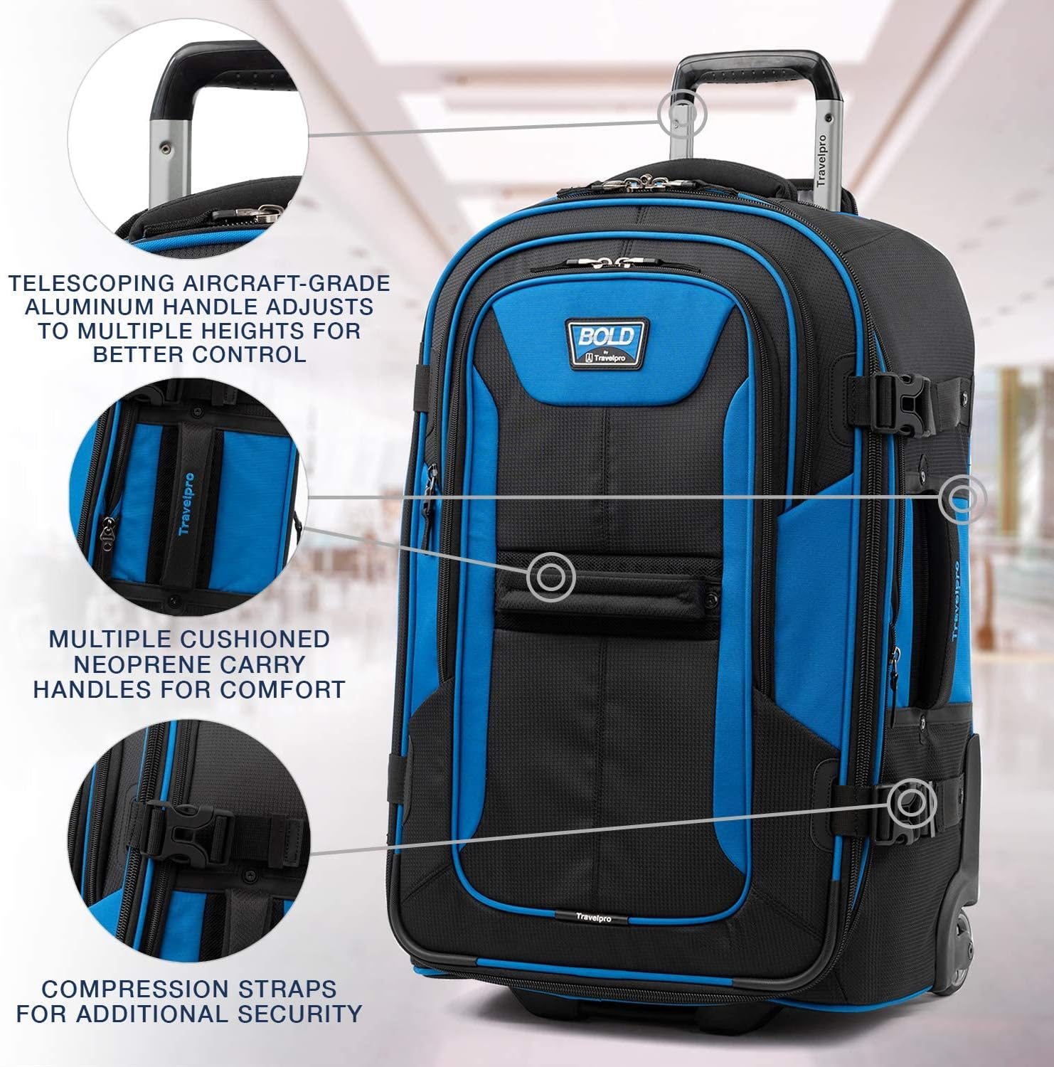Travelpro Luggage Bold 25" Expandable Rollaboard - Blue/Black image number 3