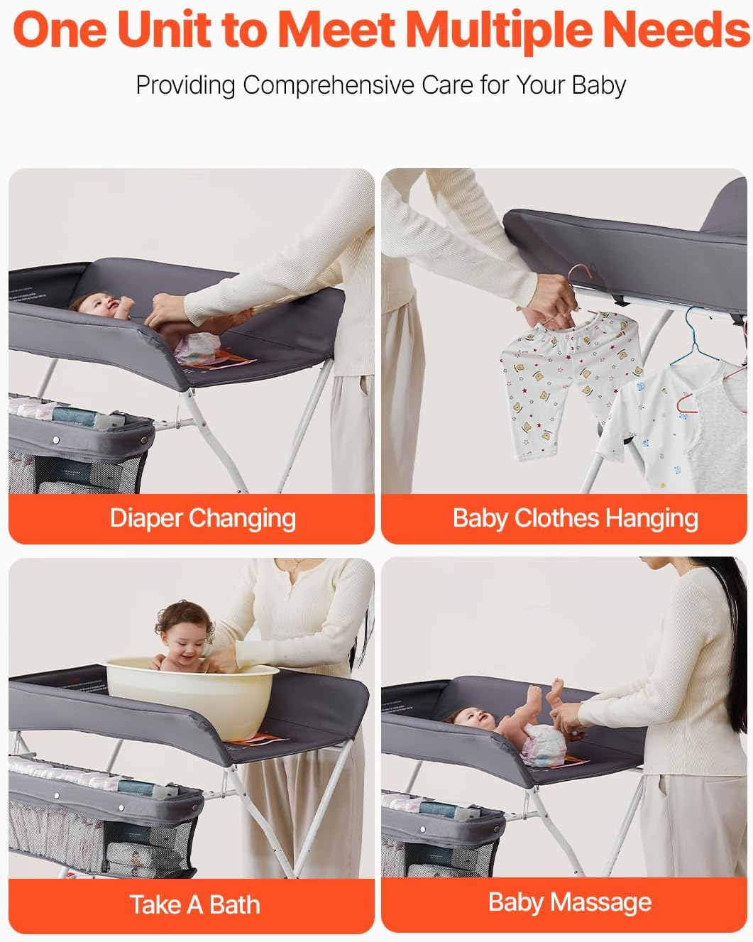 VEVOR Baby Changing Table, Foldable Diaper Change Station with Side Basket, Adjustable Height Portable Changing Table with Lockable Wheels, Multi-Functional Storage Organizer Nursery, Dark Gray image number 1