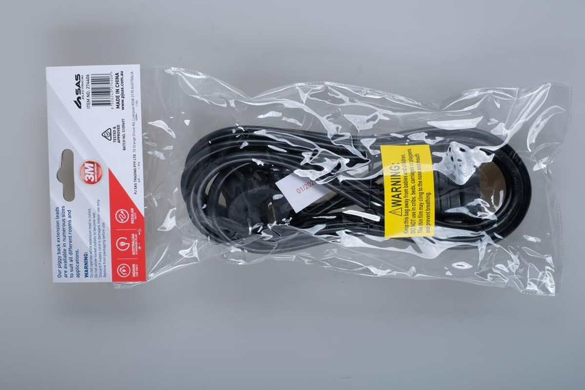 SAS Electrical 240V 10Amp Piggy Back Extension Lead, Black, 3 Meter Length image number 5