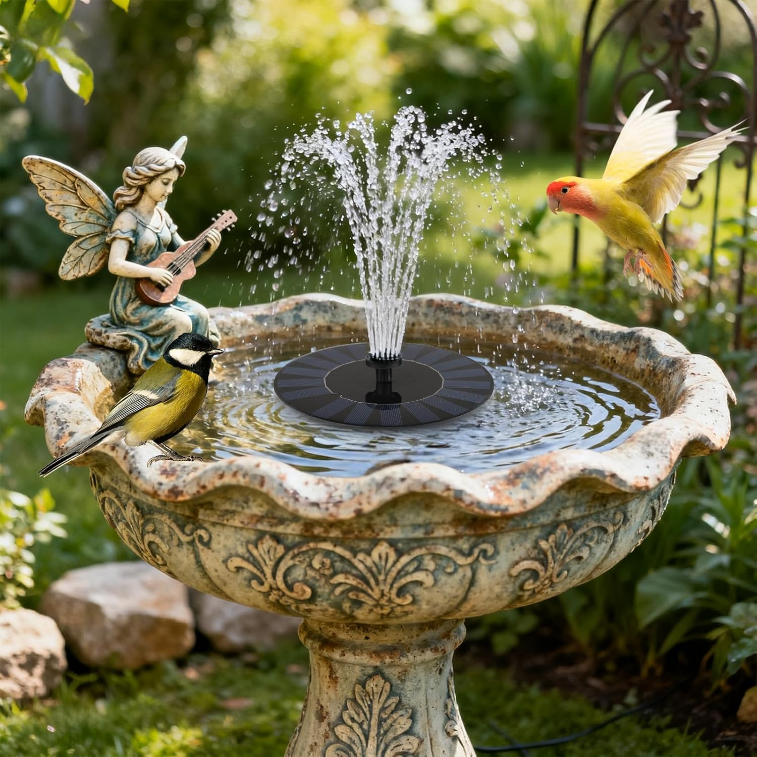 Solar Bird Bath Fountain, 1.4W Solar Powered Fountain Pump with 4 Nozzles, Submersible Pump for Small Pond, Garden Pool, Fish Tank, Outdoor Feature, Backyard Decor, Yard Accent image number 4