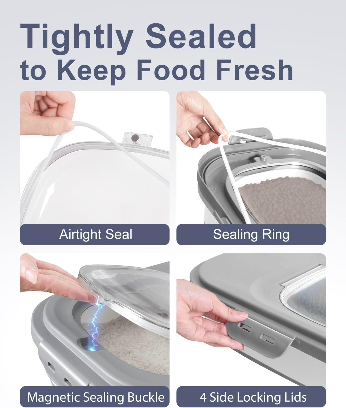 DDMOMMY 20-30 Lbs Rice Storage Container,Collapsible Food Storage Containers with Rolling Wheel Airtight Locking Lid,Flour Storage Container with Cup and Scoop,Suitable for Food,Rice,Pet Food,Flour image number 3