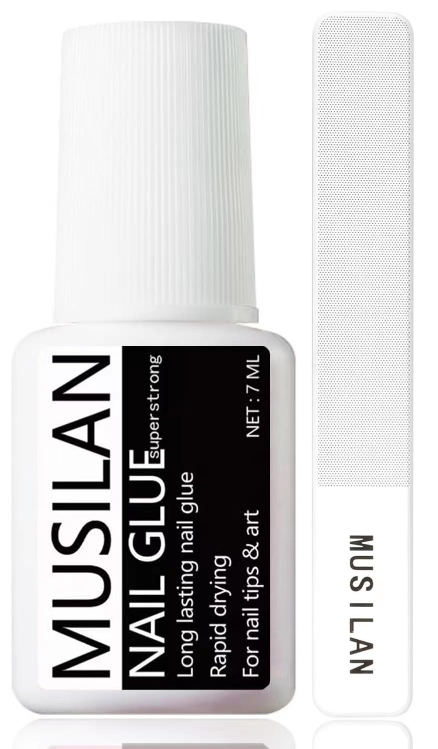 Nail Art Glue with Glass Nail Files - 7Ml Brush on Nail Glue Professional Nail Tip Glue for Press on Nails, Super Strong Long Lasting Acrylic Nails False Nails Adhesive with Glue Brush