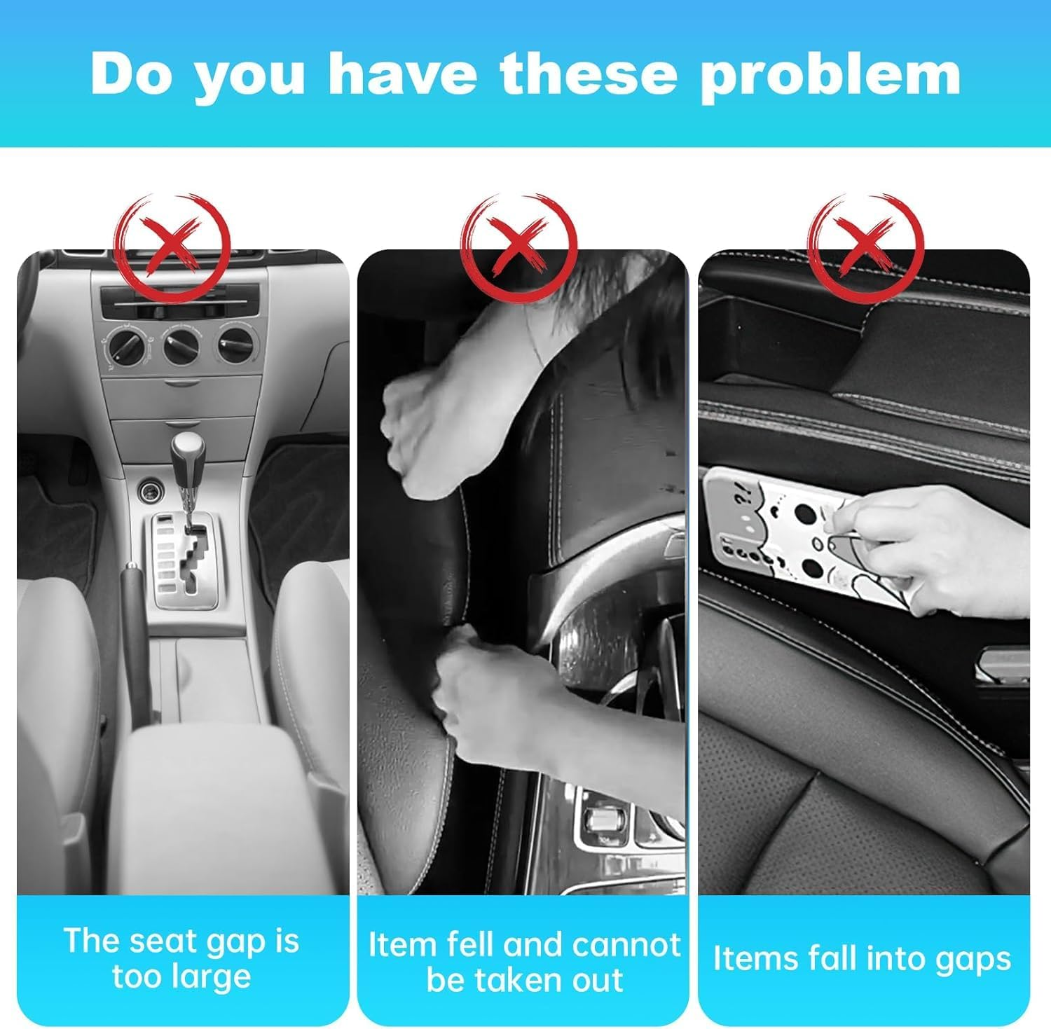 2 Pack Car Seat Gap Filler, No Drop Seat Protector with Storage Organizer and Hook Premium Soft Foam Padding for Side Gap Protection Universal Fit for All Cars (Black) image number 2